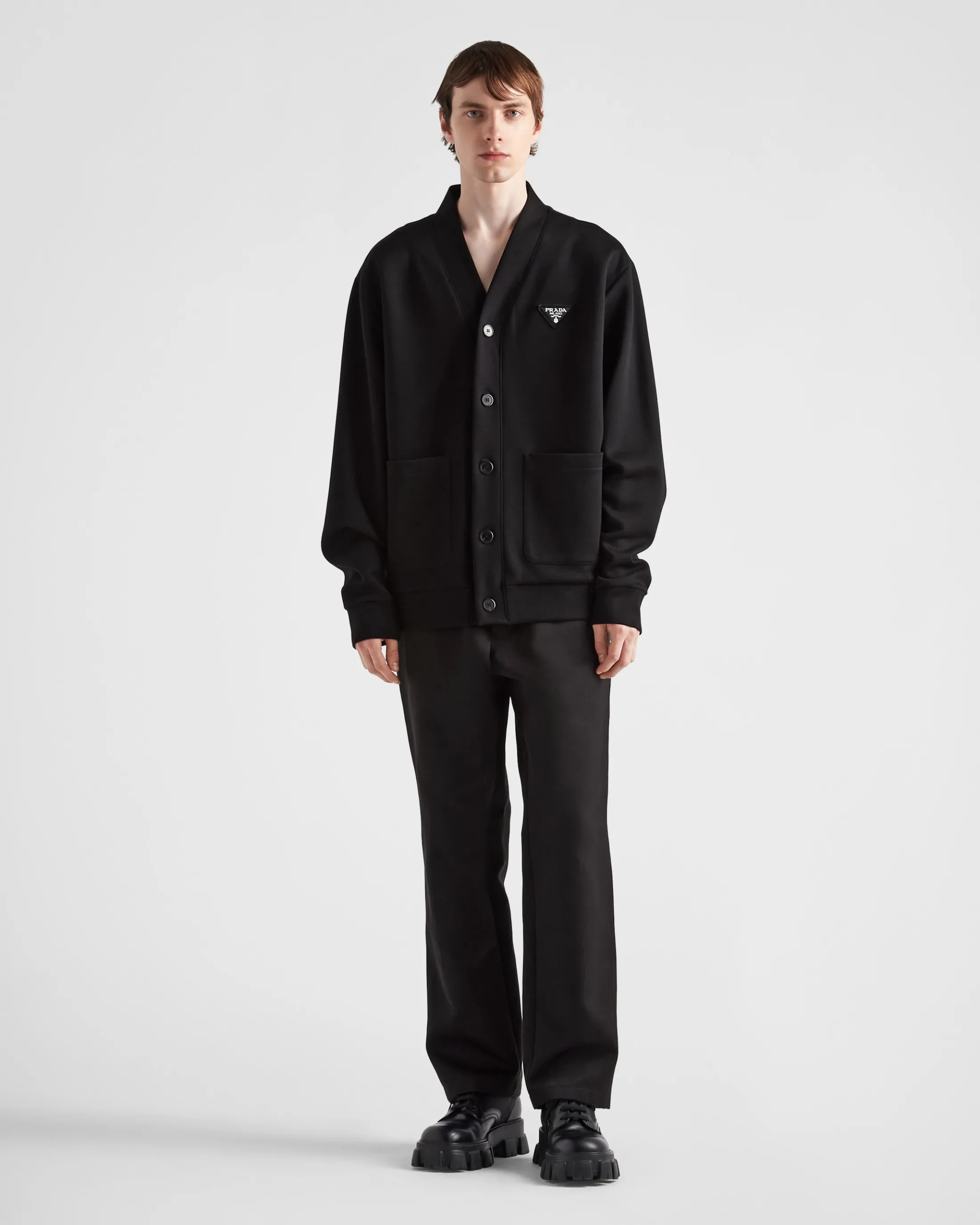 Prada Cotton fleece cardigan Black Flash Sale