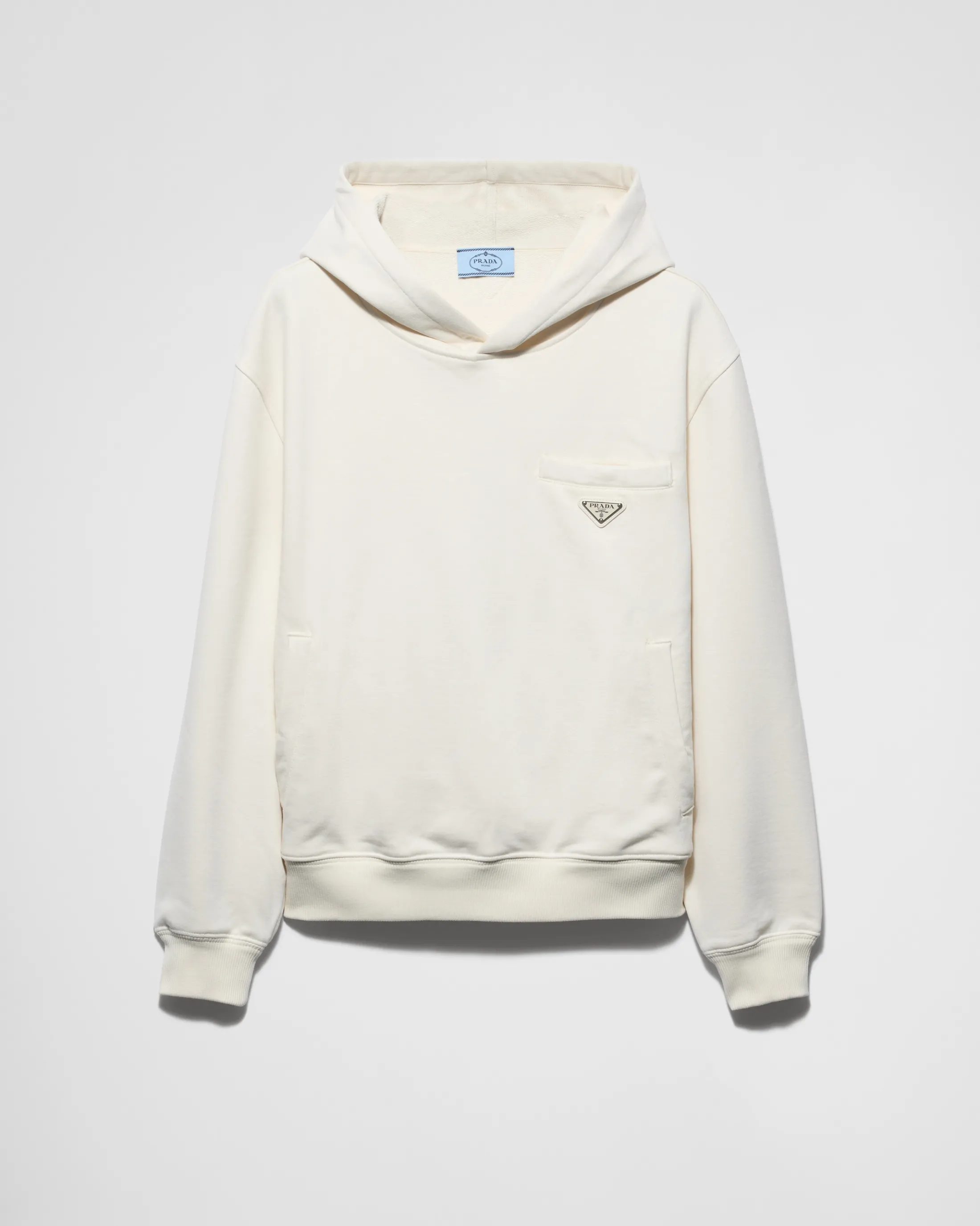 Prada Cotton fleece hoodie Natural Flash Sale