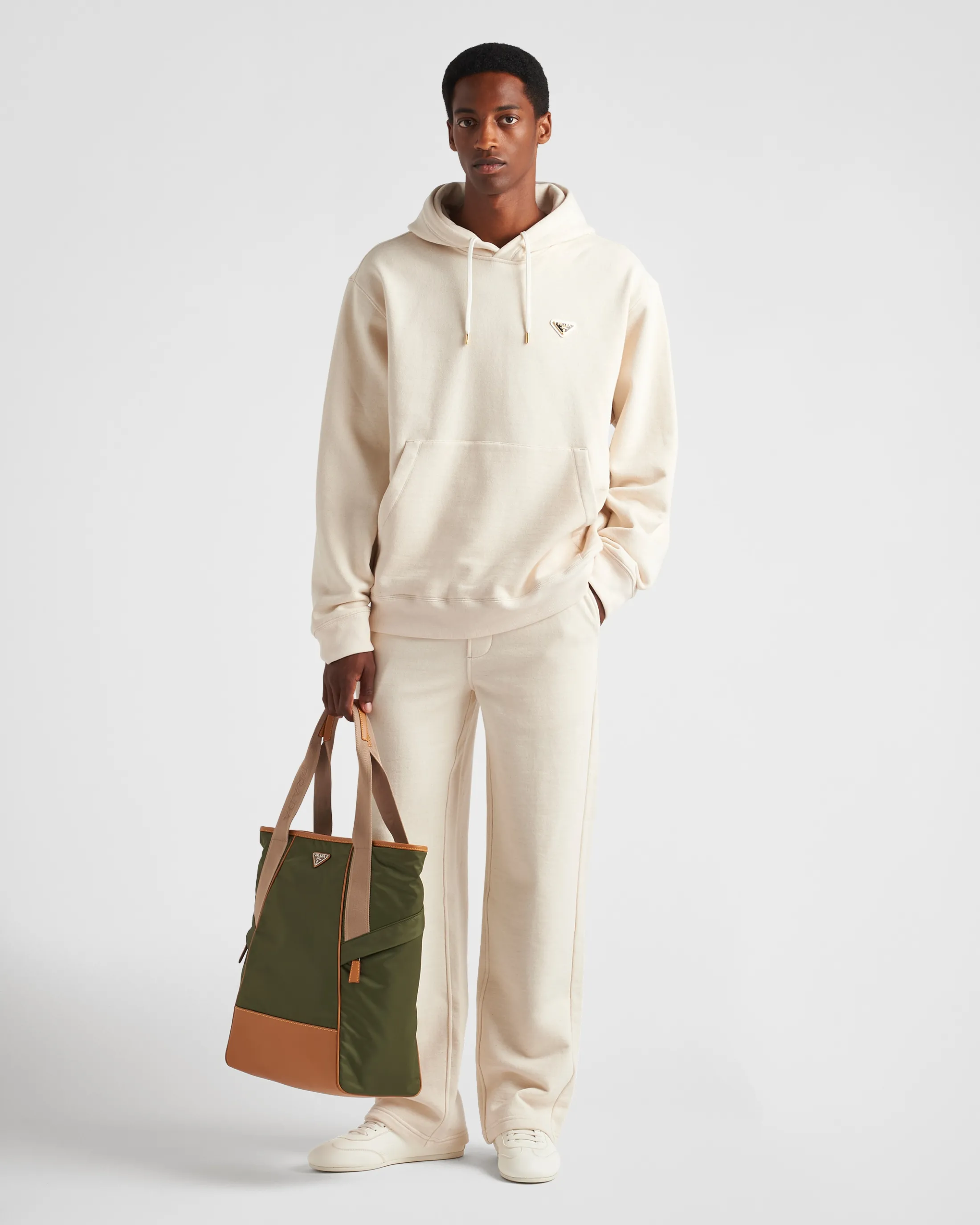 Prada Cotton fleece hoodie Natural Best