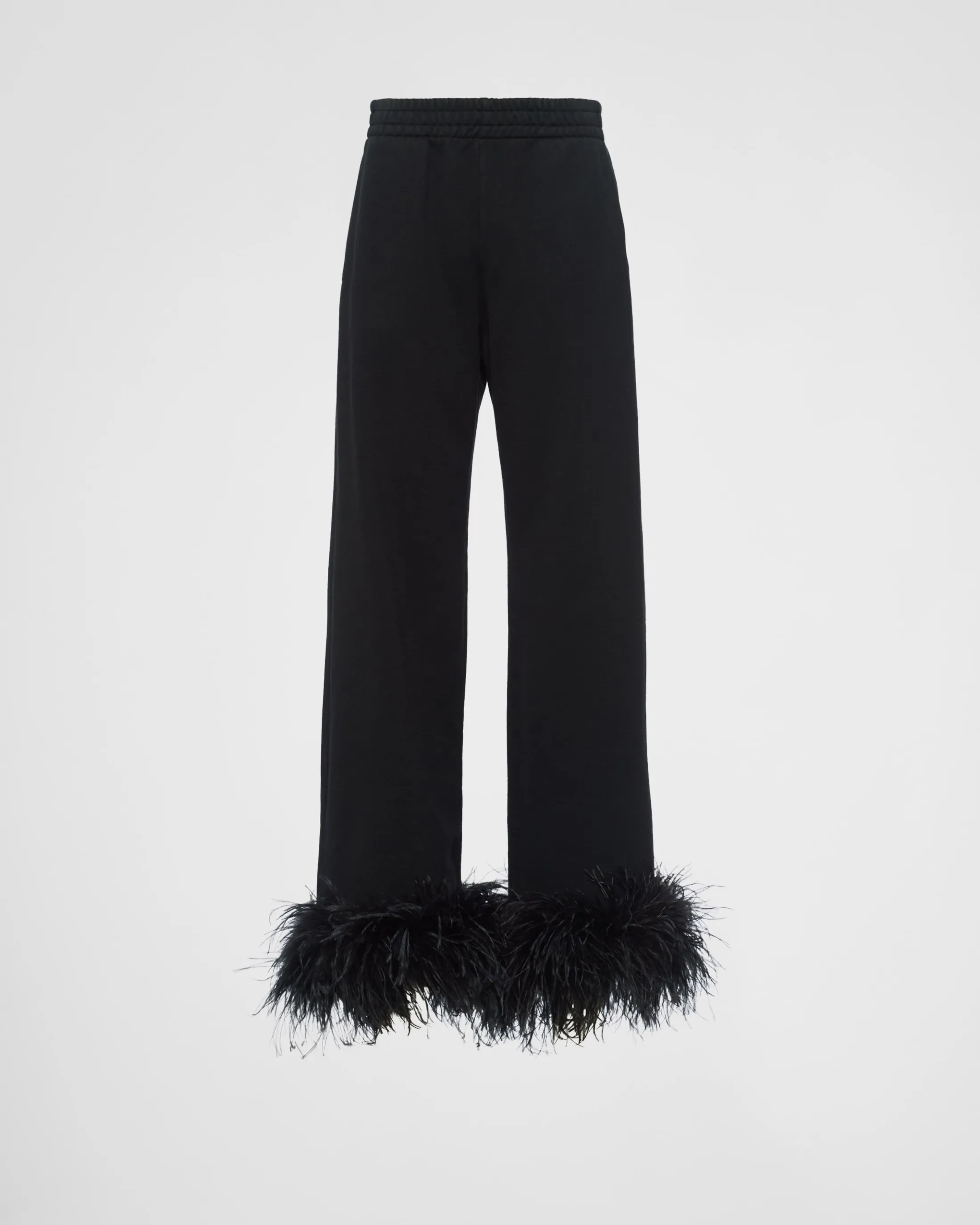 Prada Cotton fleece joggers with feather trim Black Fashion