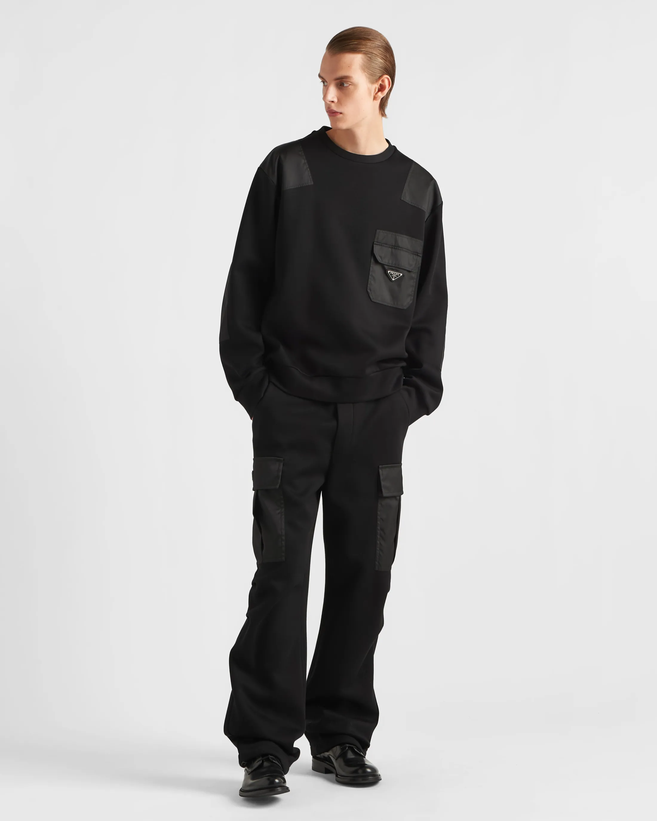 Prada Cotton fleece pants with Re-Nylon details Black/black Discount