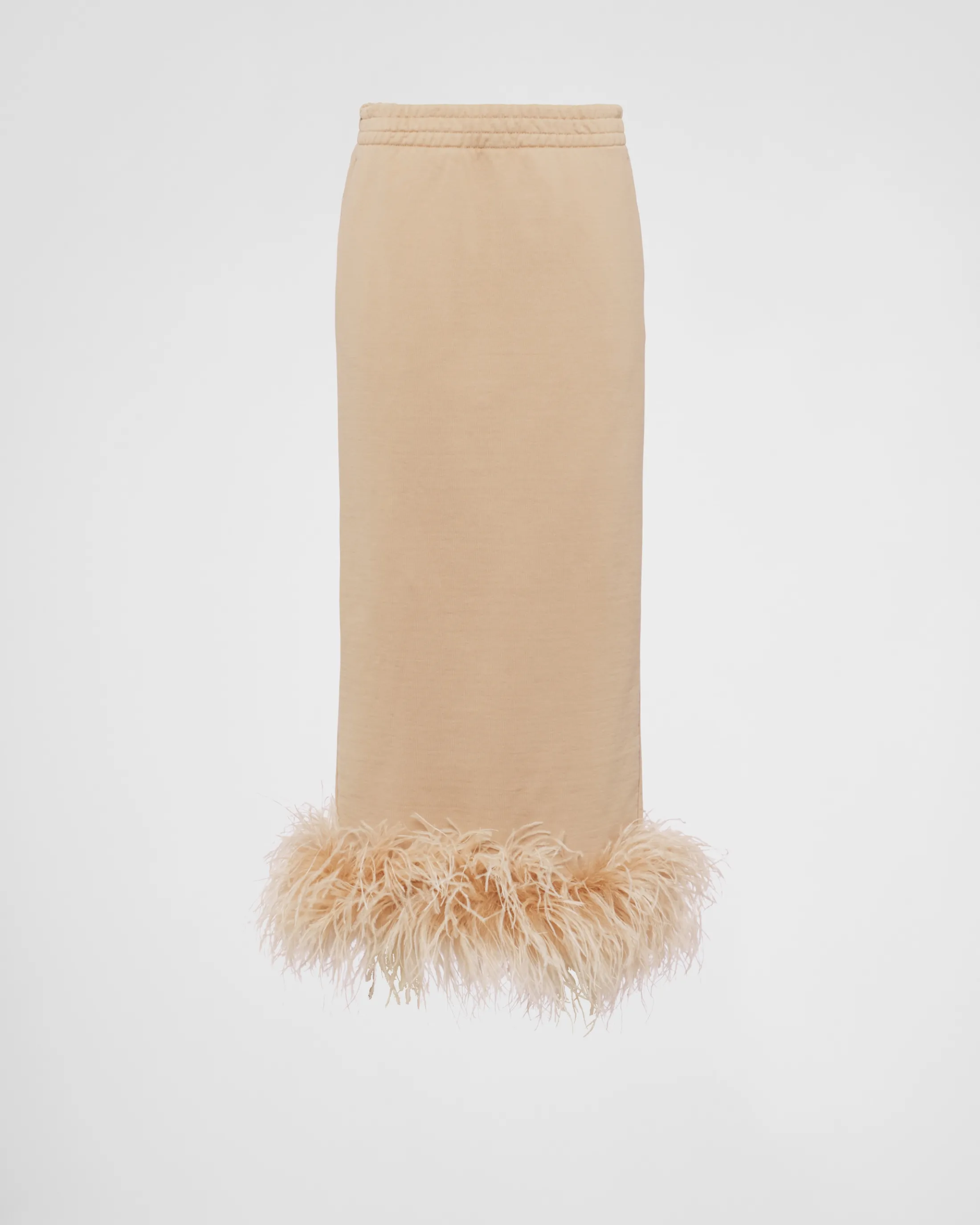 Prada Cotton fleece skirt with feather trim Albinowhite Hot