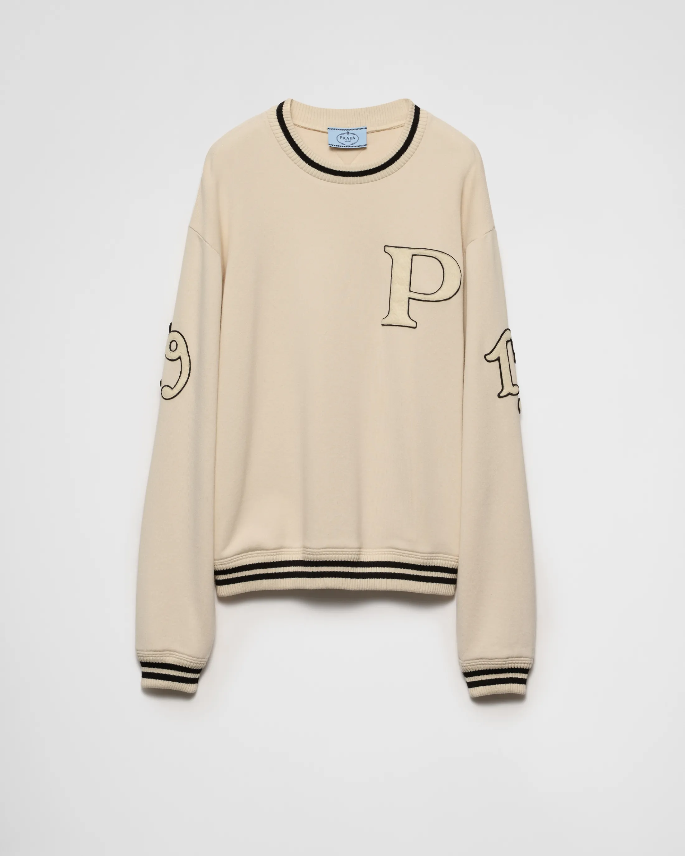 Prada Cotton fleece sweatshirt with patches Ivory Cheap