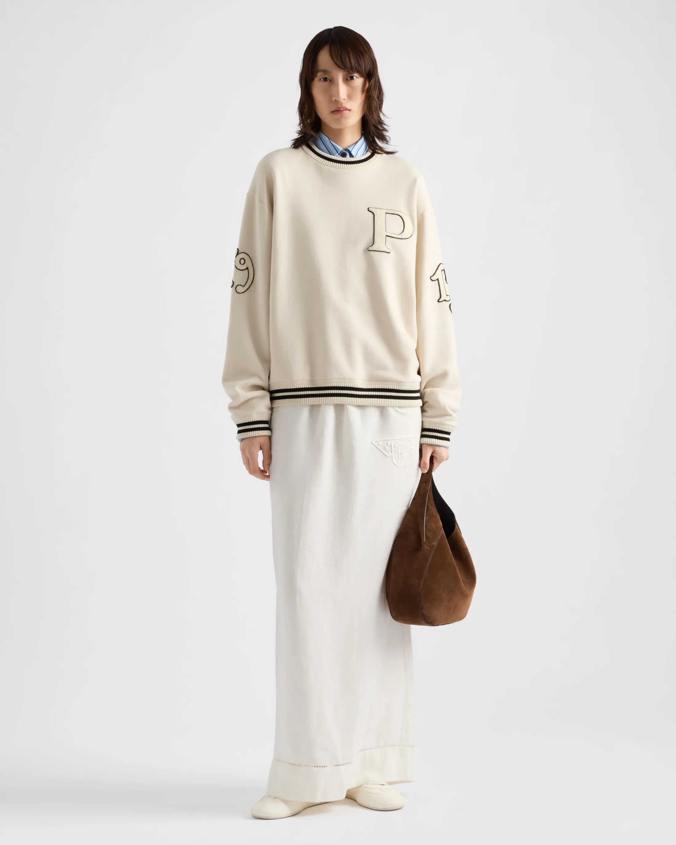 Prada Cotton fleece sweatshirt with patches Ivory Cheap