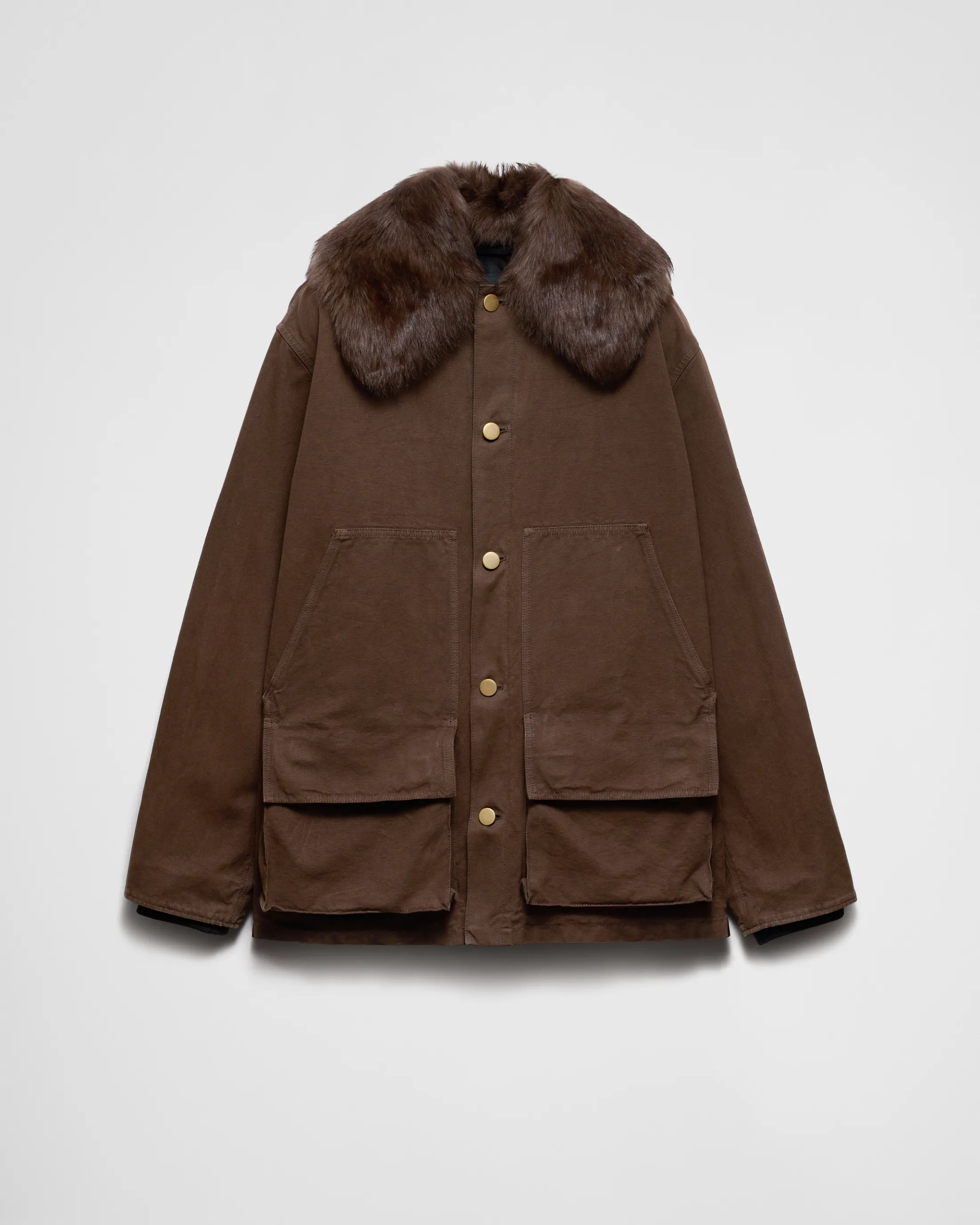 Prada Cotton jacket with shearling collar Brown Best Sale