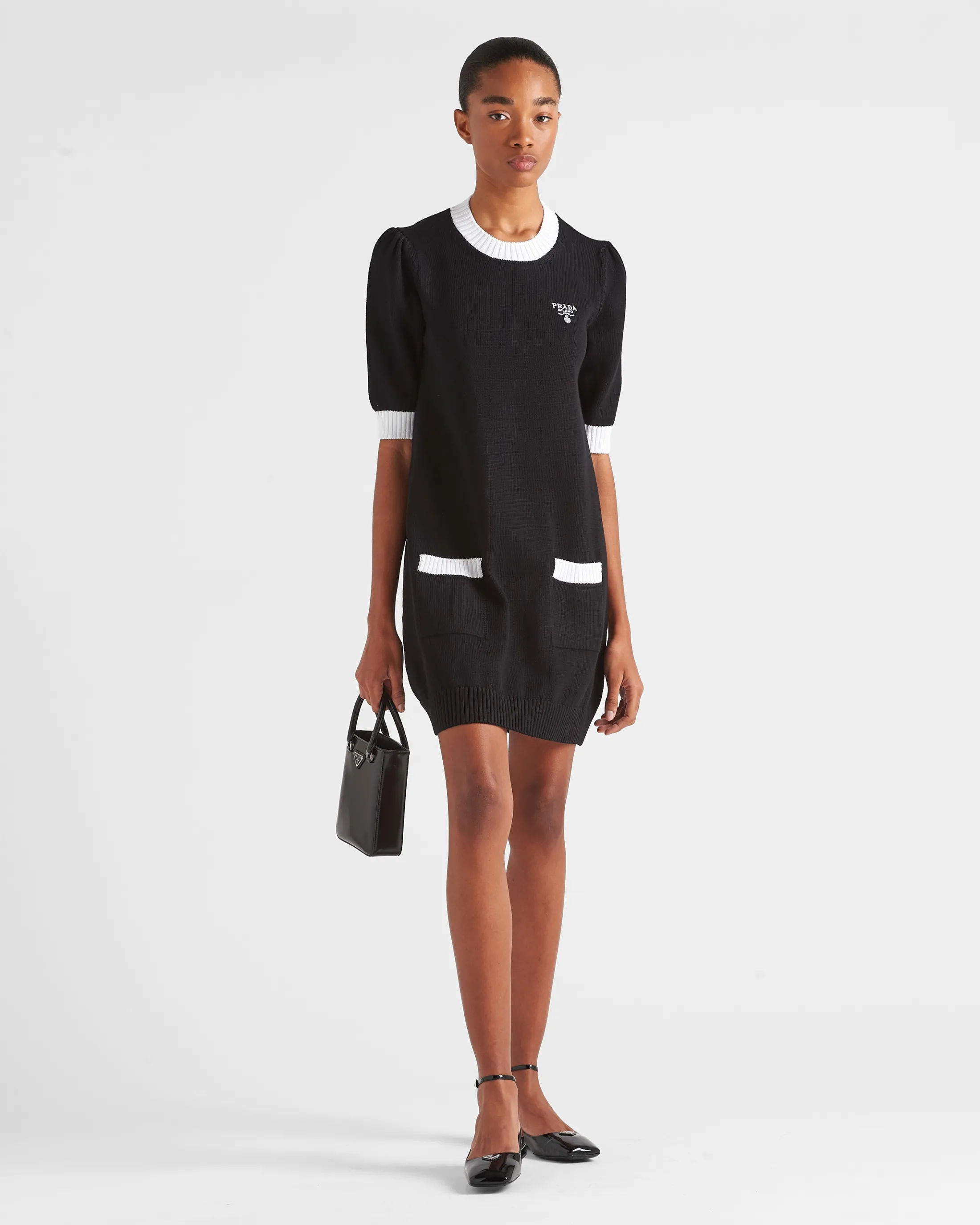 Prada Cotton mini-dress Black/white Cheap