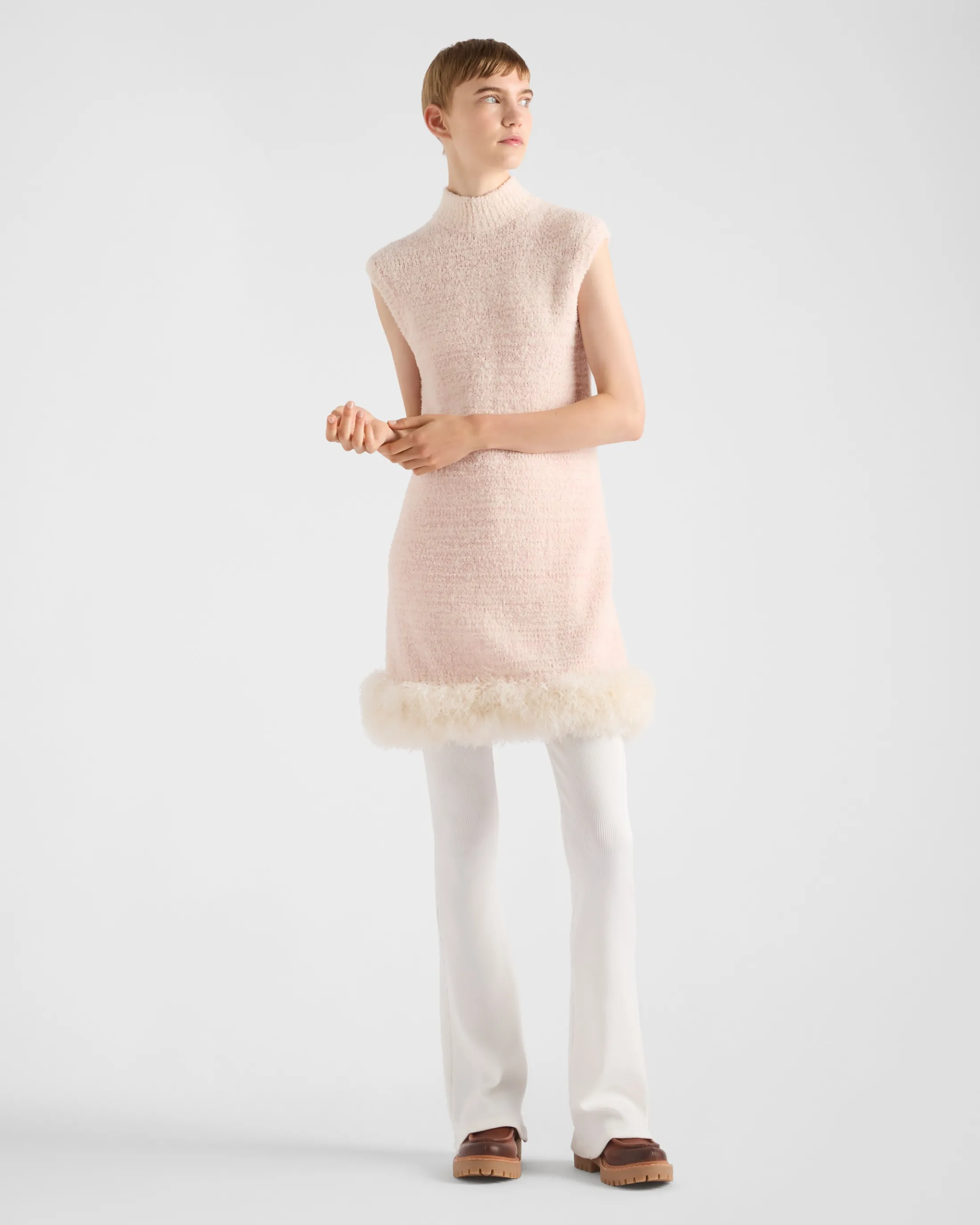 Prada Cotton mini-dress with feathers Alabasterpink Fashion