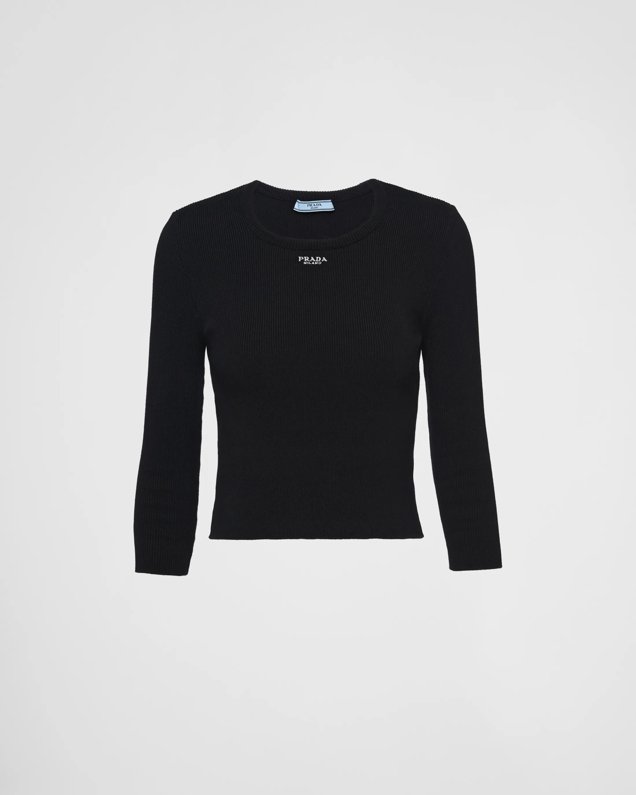 Prada Cotton sweater with embroidered logo Black Cheap