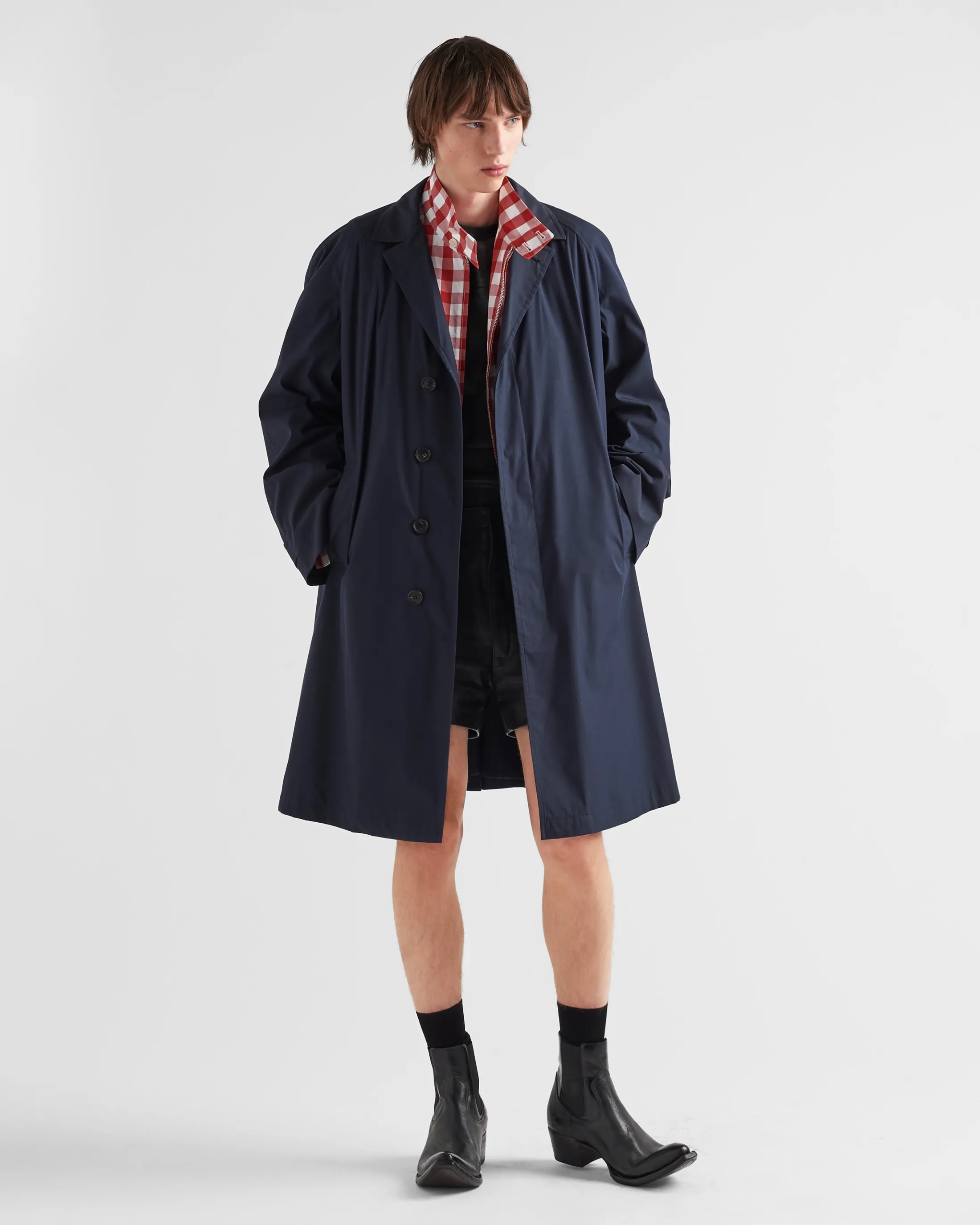 Prada Cotton-blend overcoat Navy Cheap