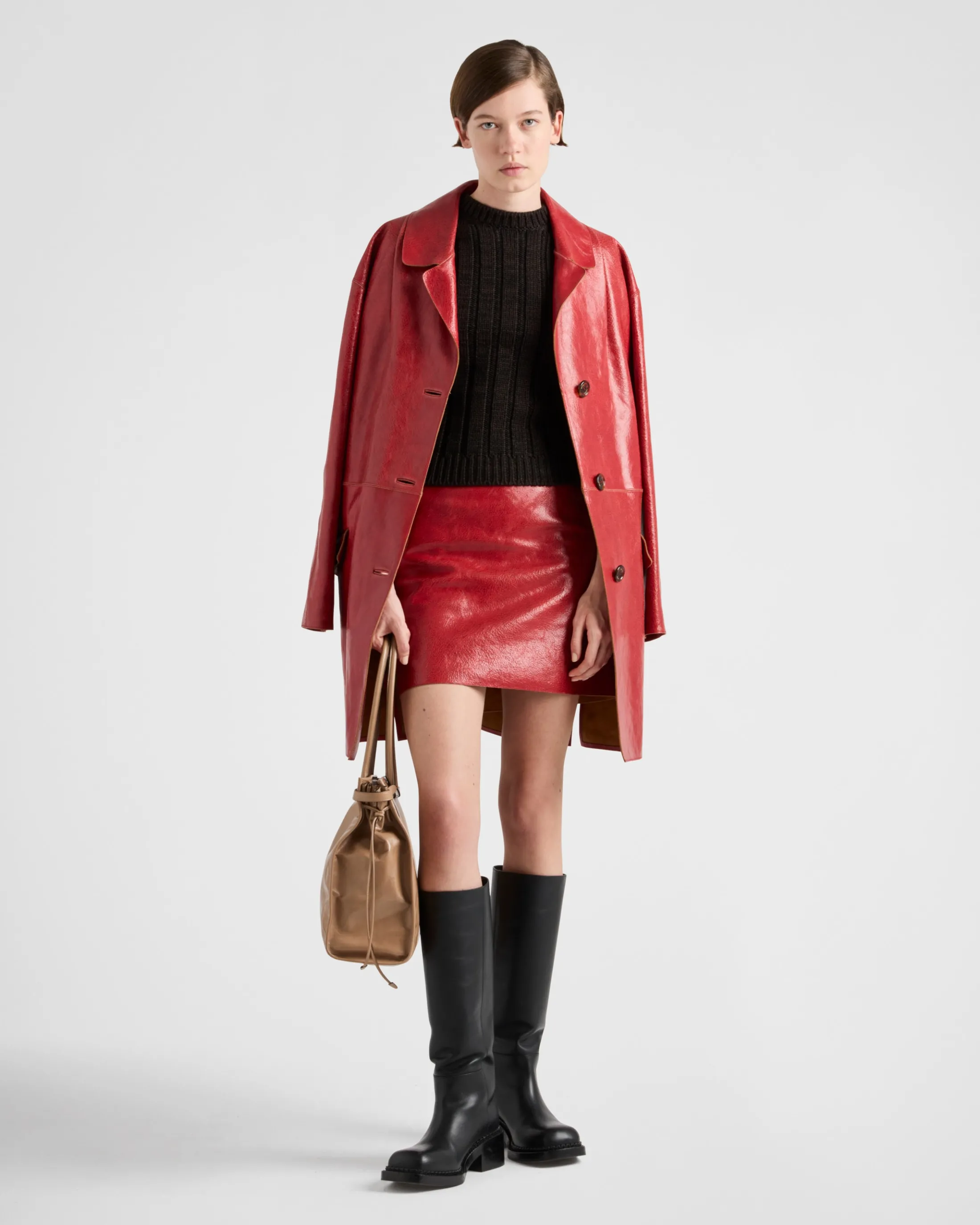 Prada Crackle suede coat Red Online