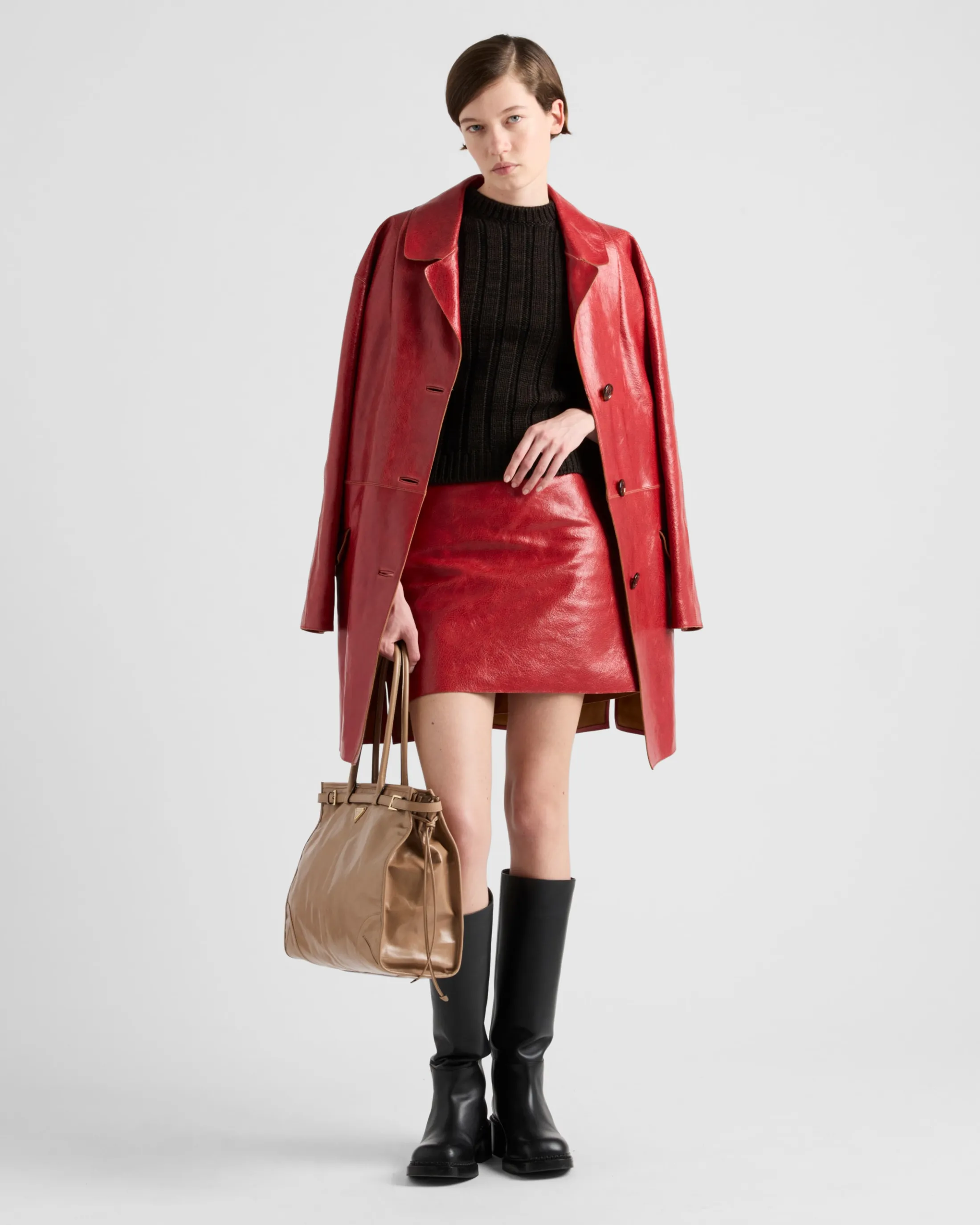 Prada Craquelé leather miniskirt Red Outlet