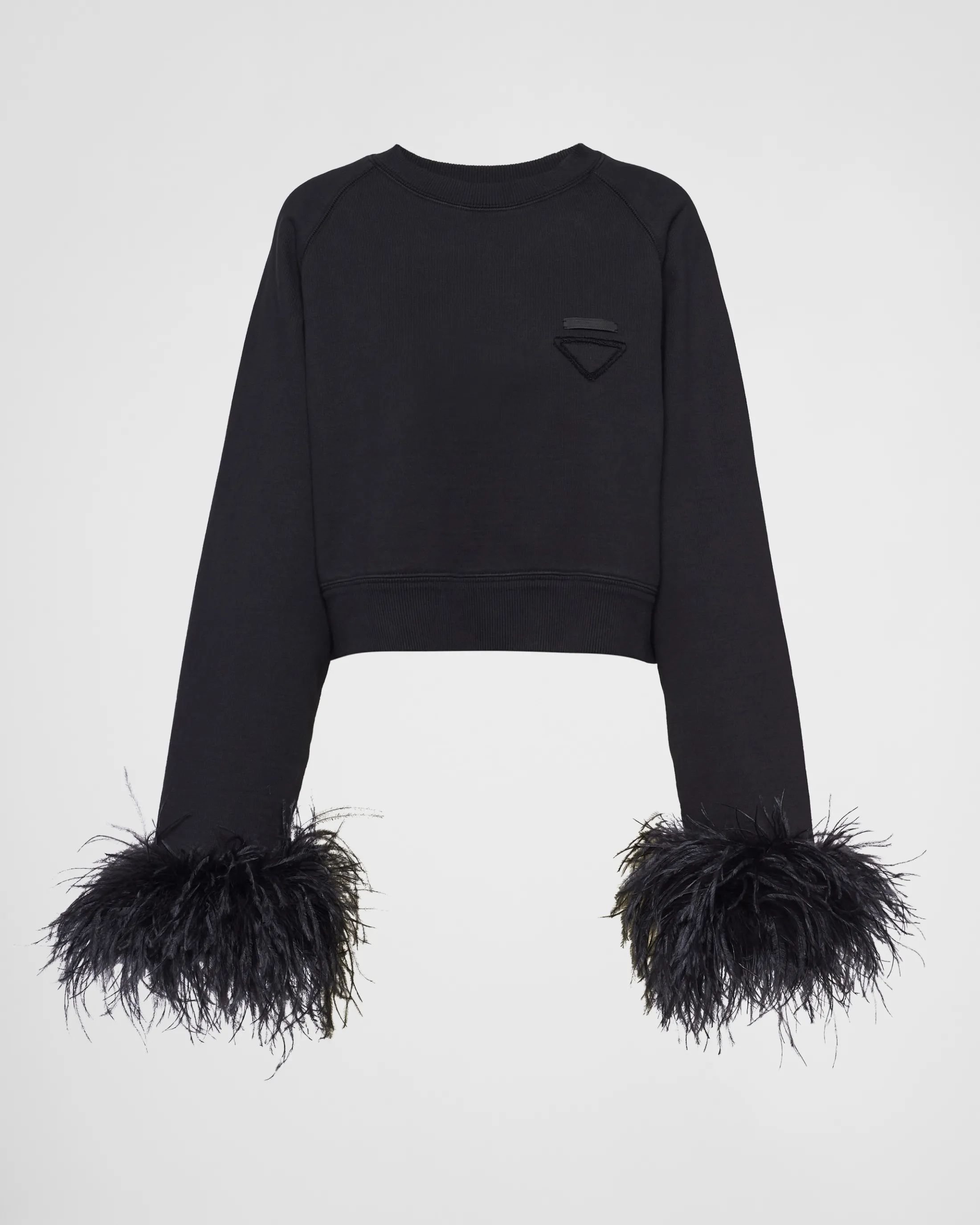 Prada Crew-neck sweatshirt with feather trim Black Clearance