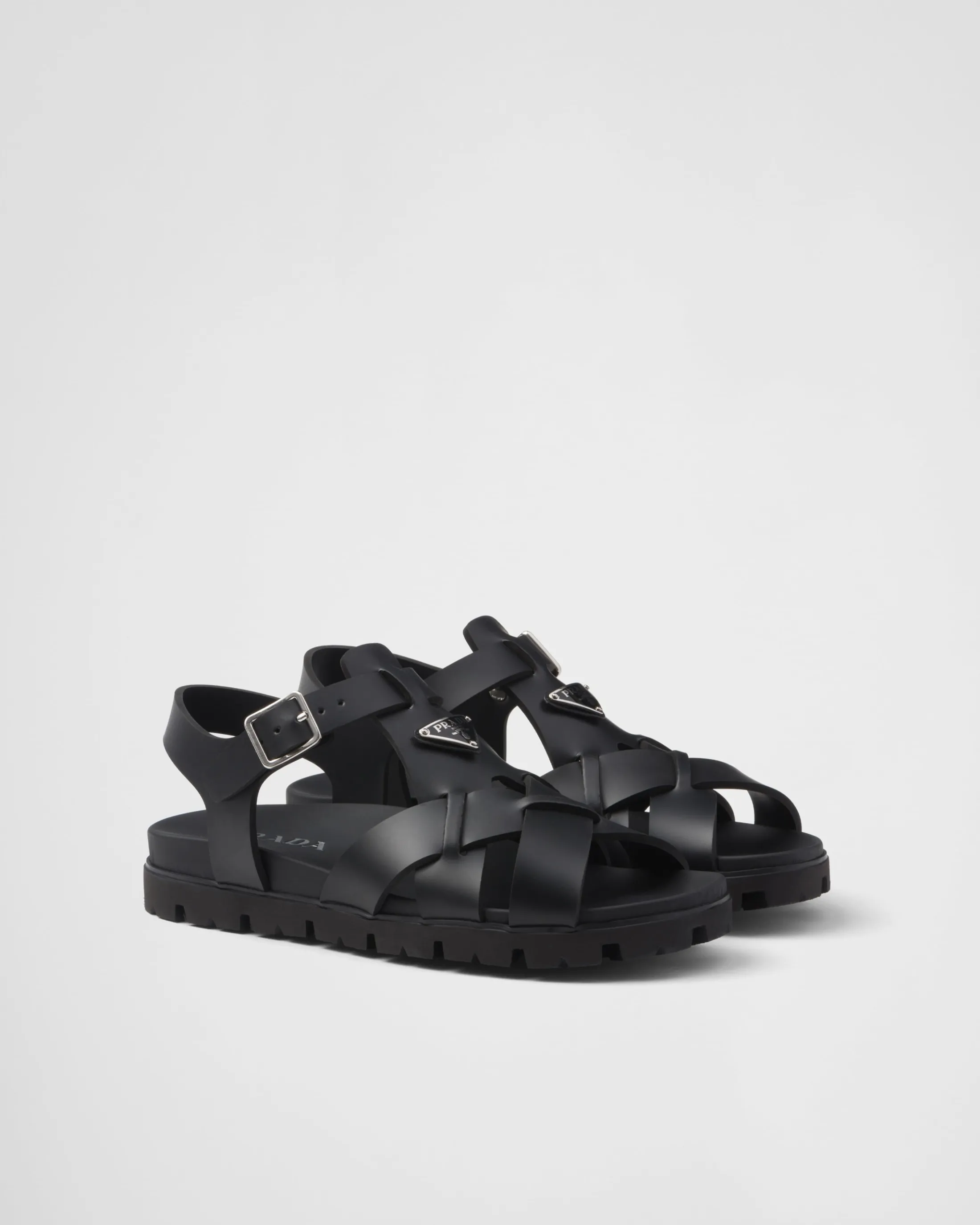 Prada Crisscross rubber sandals Black Store