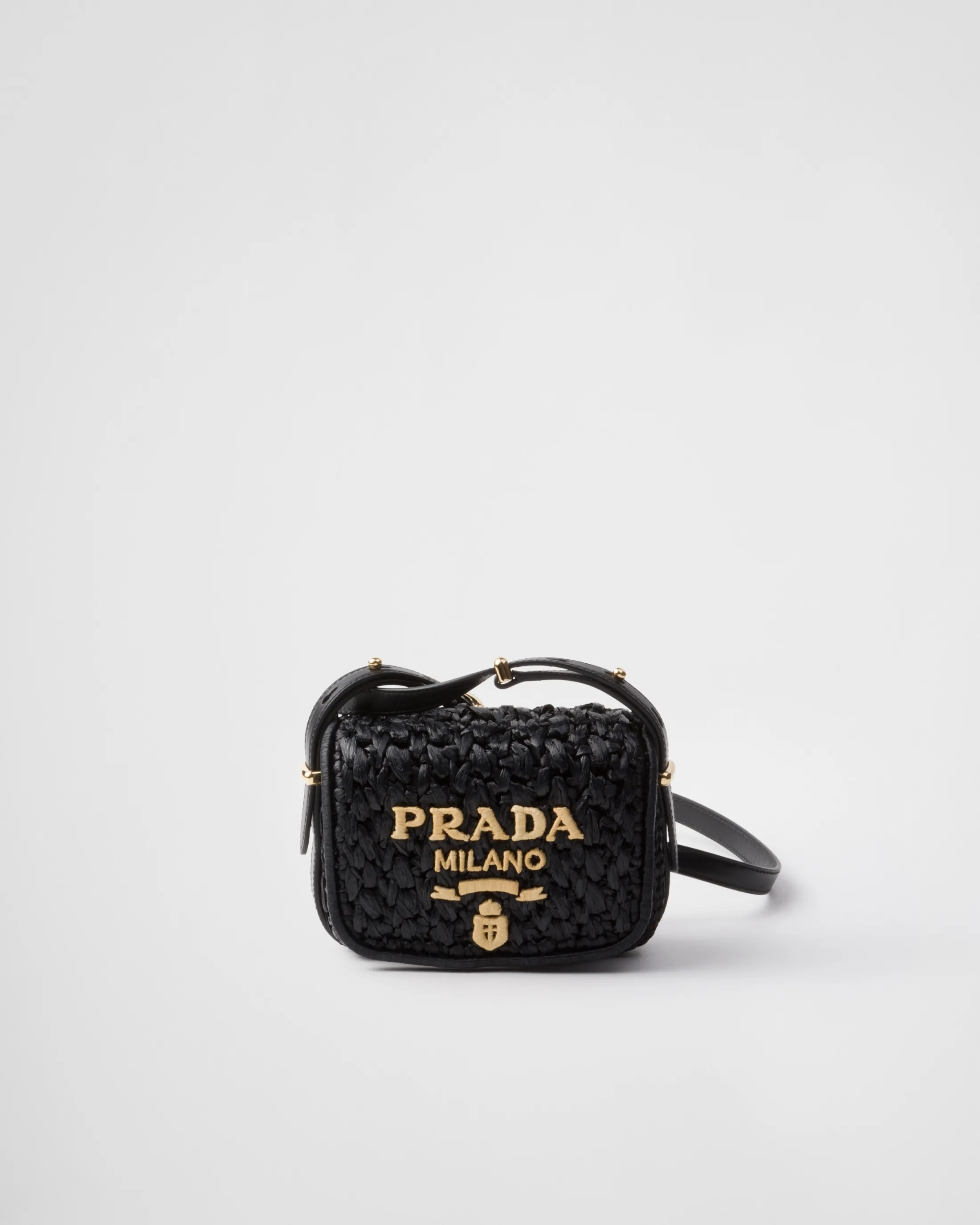 Prada Crochet and leather shoulder bag Black Outlet