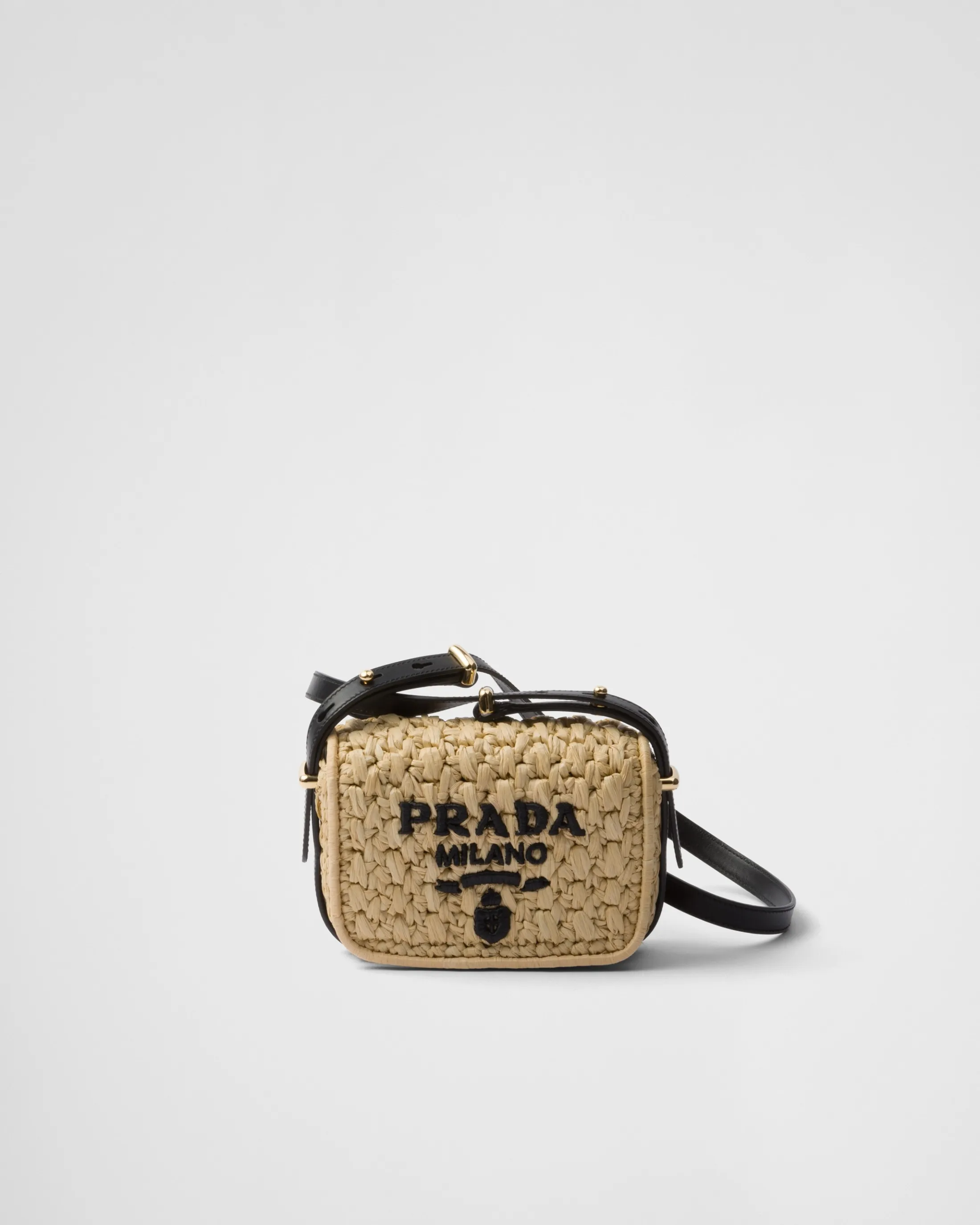 Prada Crochet and leather shoulder bag Tan/black Clearance