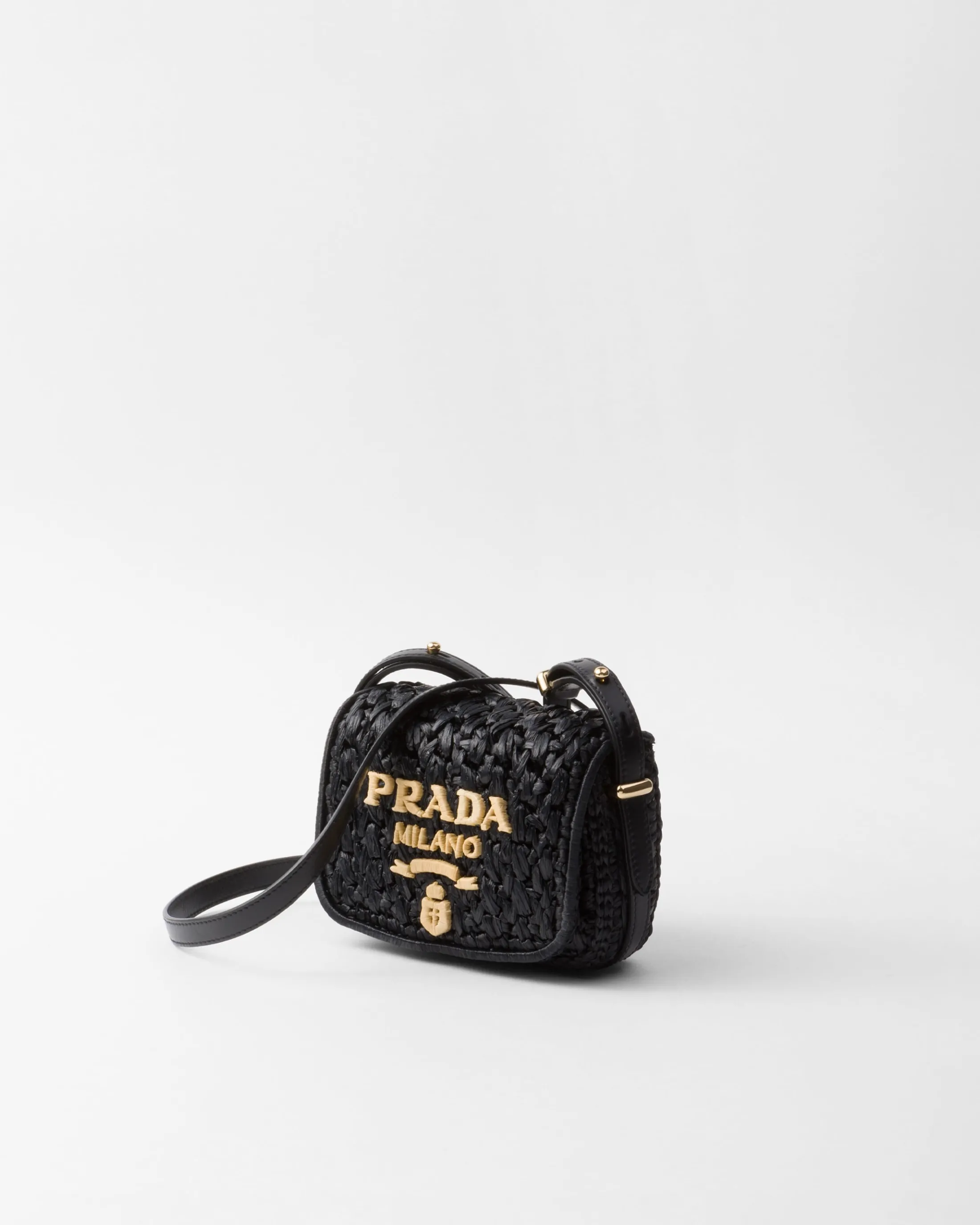 Prada Crochet and leather shoulder bag Black Outlet