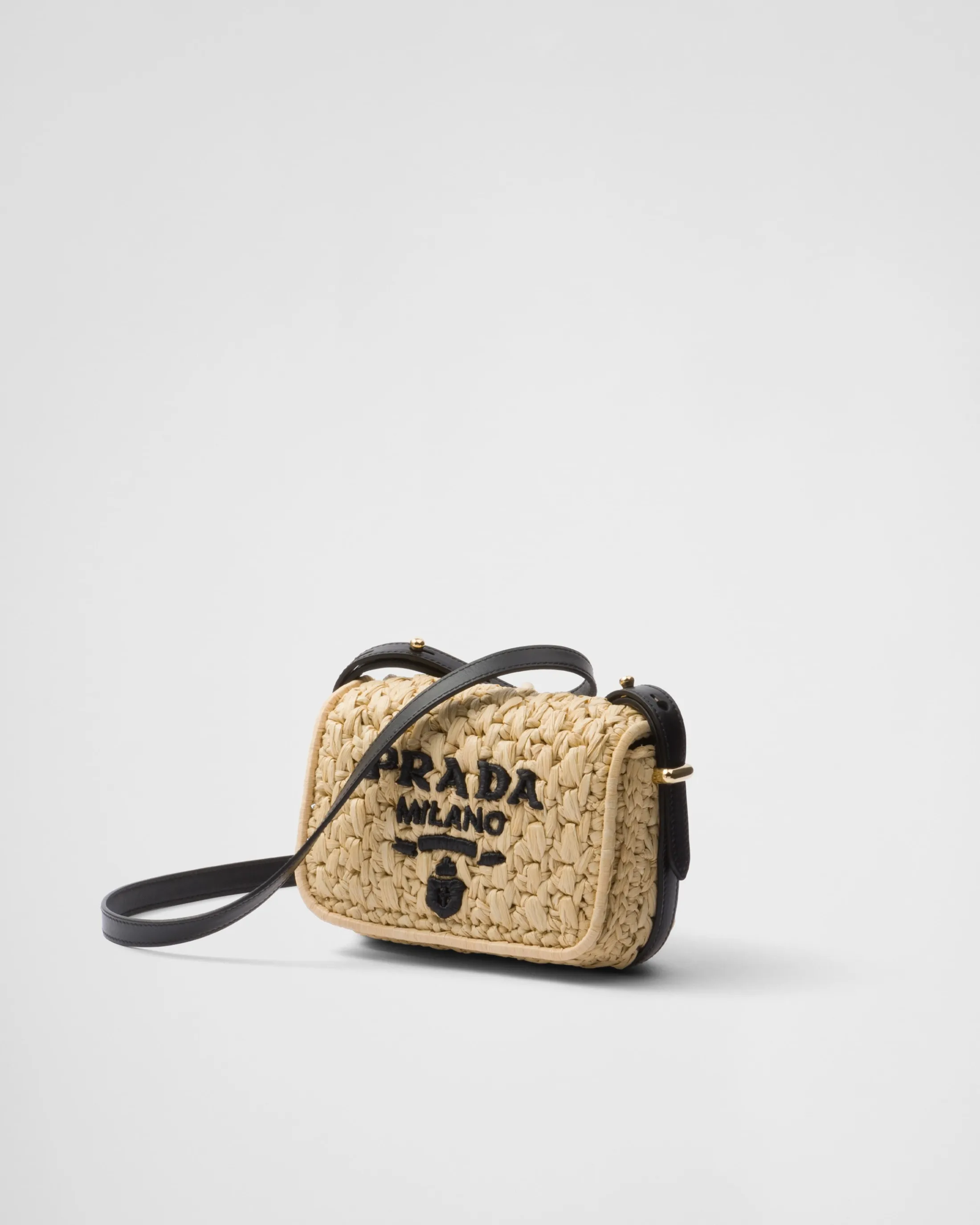 Prada Crochet and leather shoulder bag Tan/black Clearance