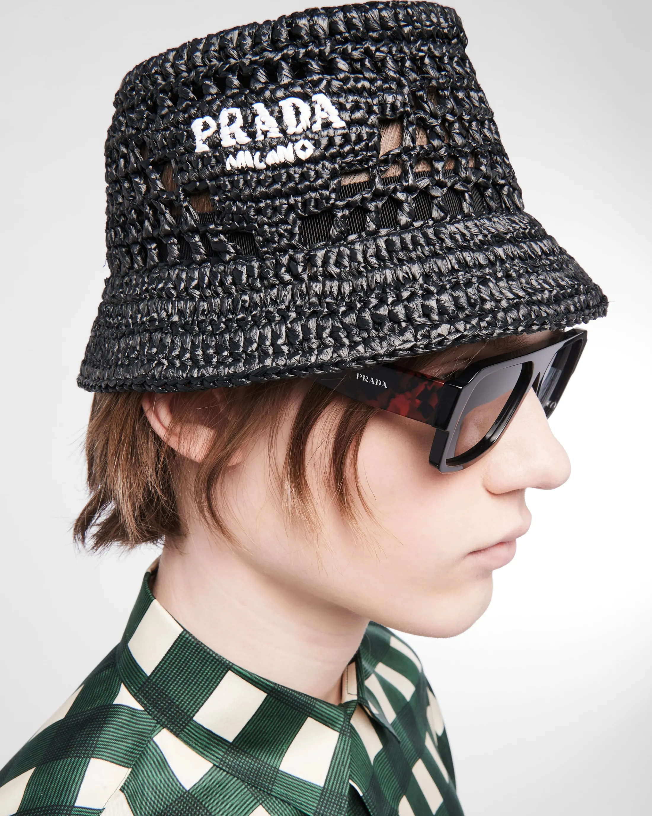 Prada Crochet bucket hat Black New