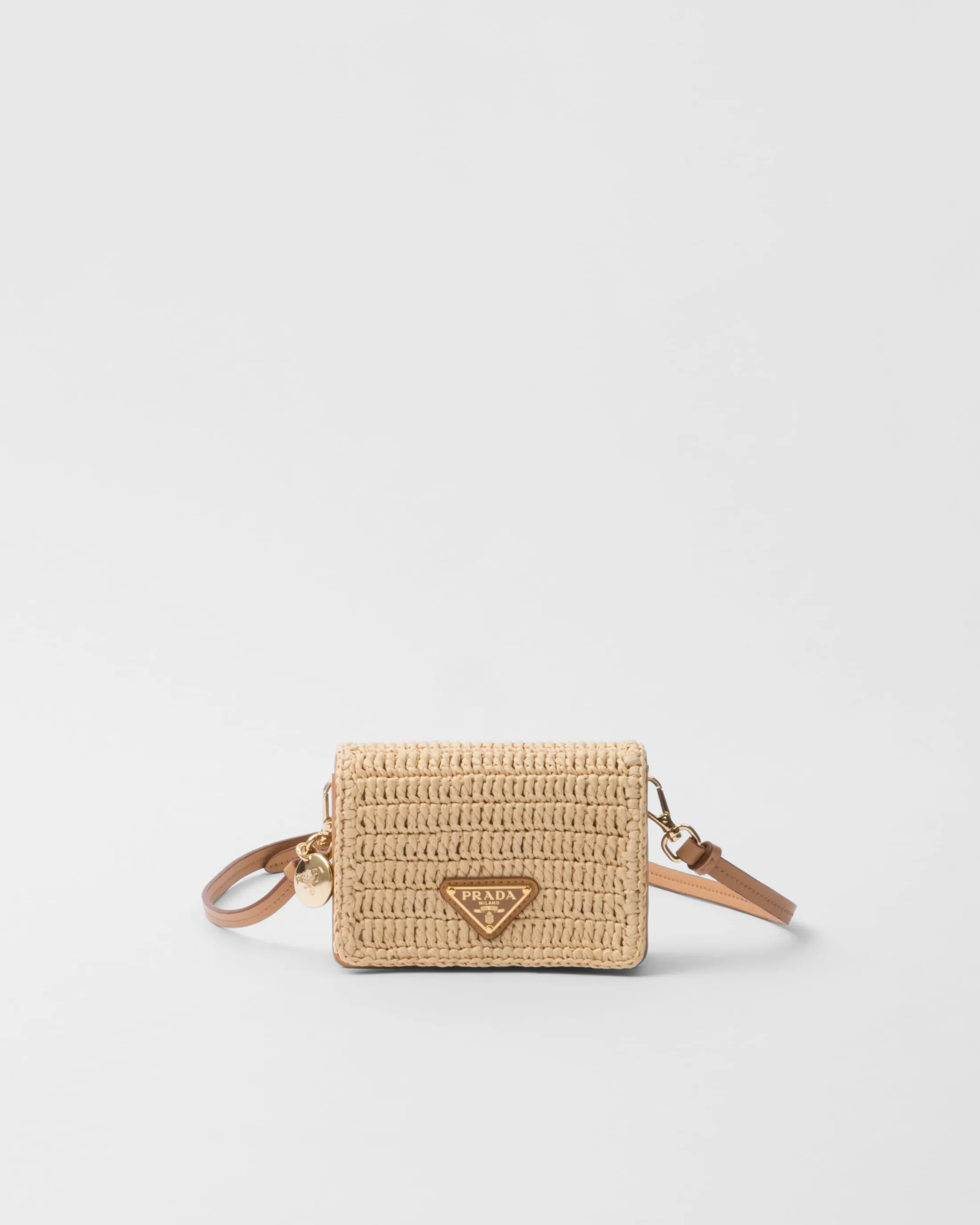 Prada Crochet card holder with shoulder strap Natural Store