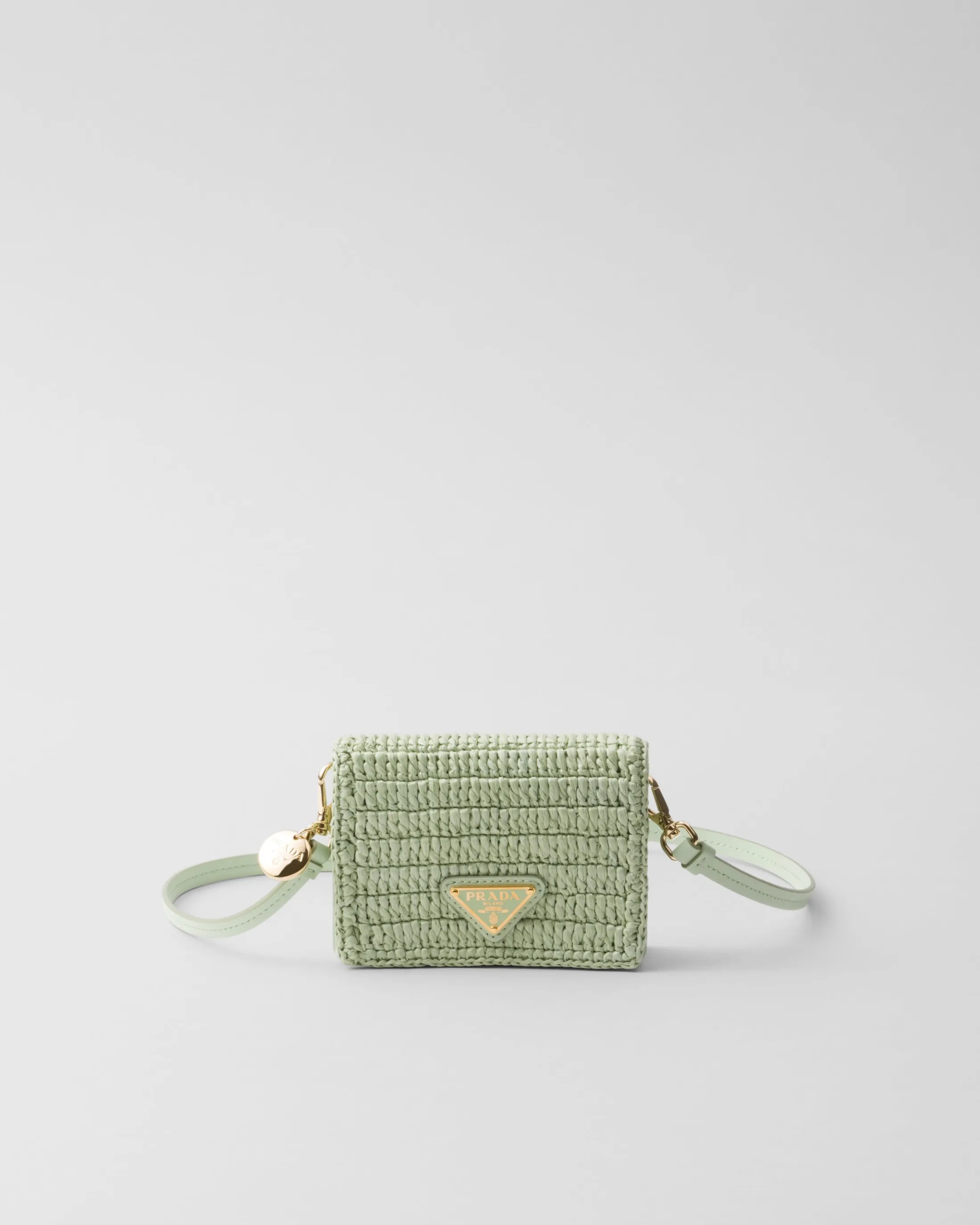 Prada Crochet card holder with shoulder strap Aqua Best