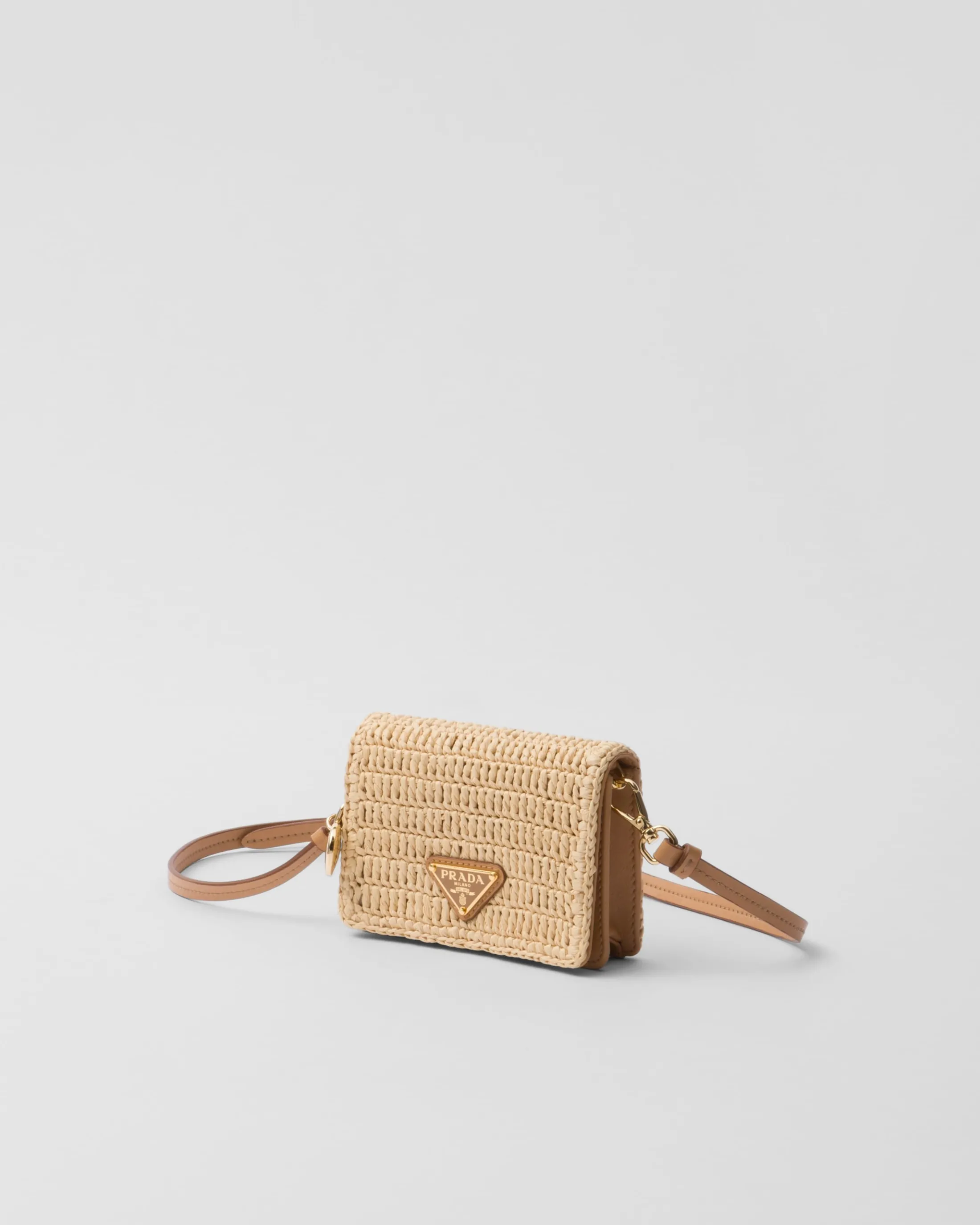 Prada Crochet card holder with shoulder strap Natural Store