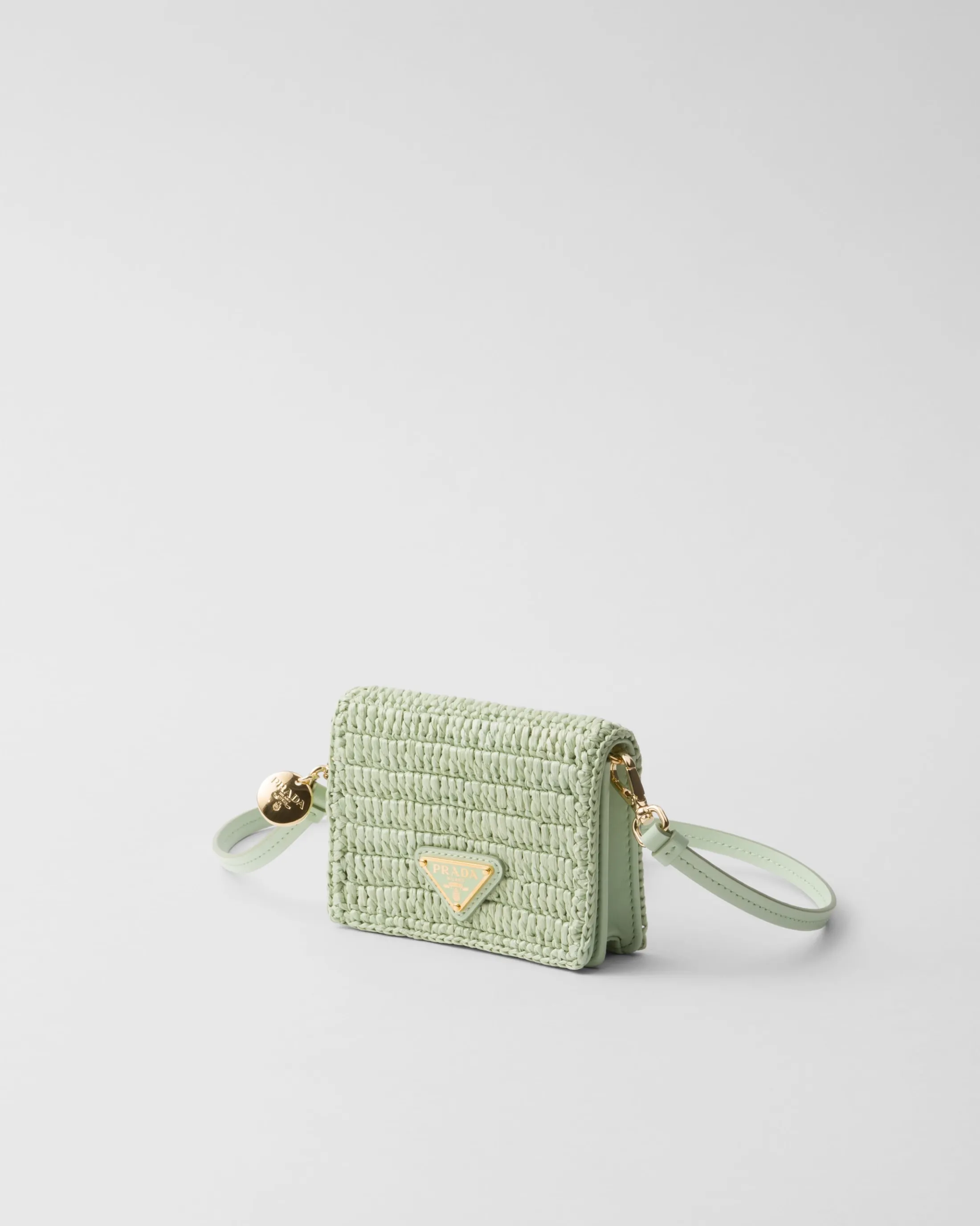 Prada Crochet card holder with shoulder strap Aqua Best