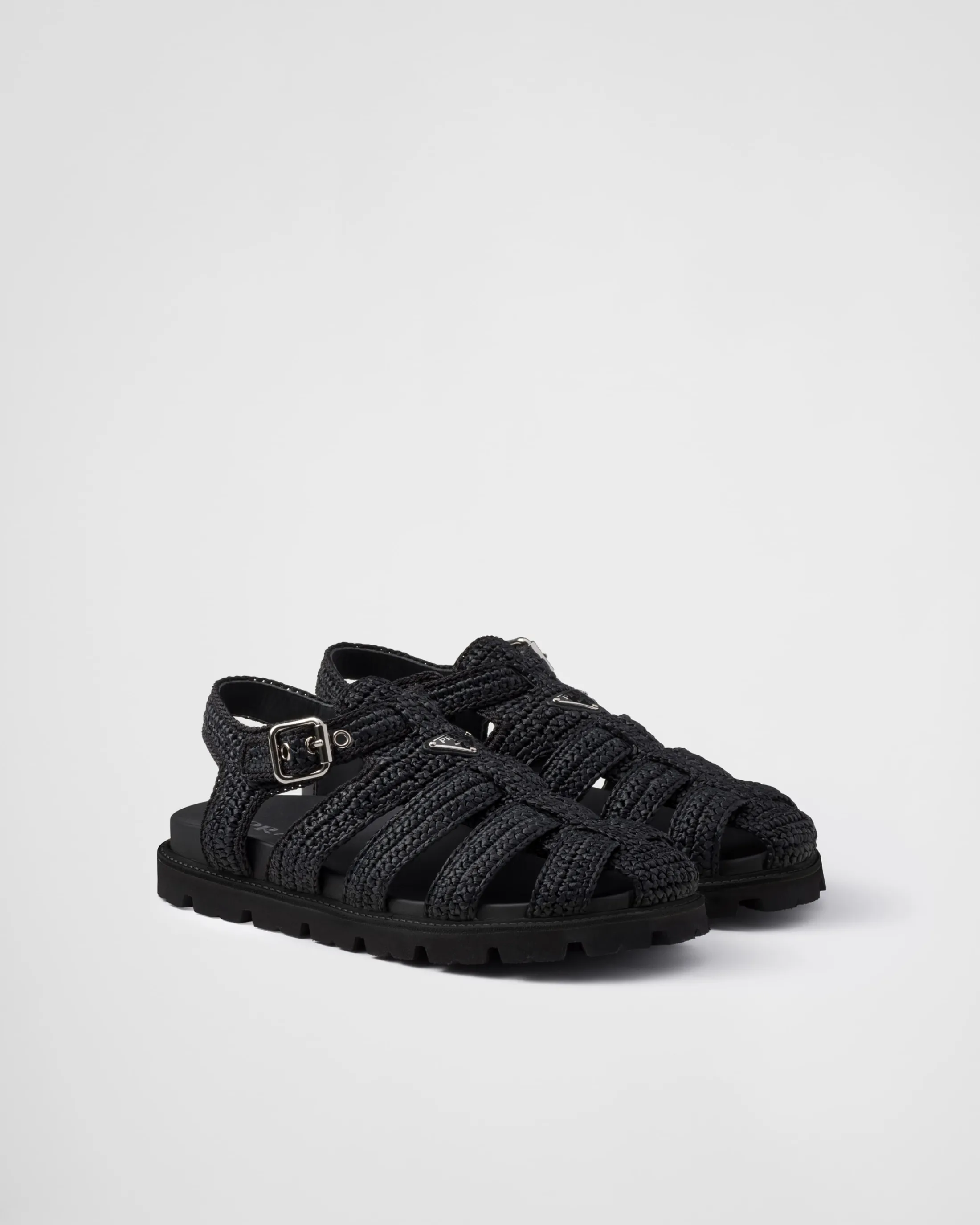 Prada Crochet fisherman sandals Black Online