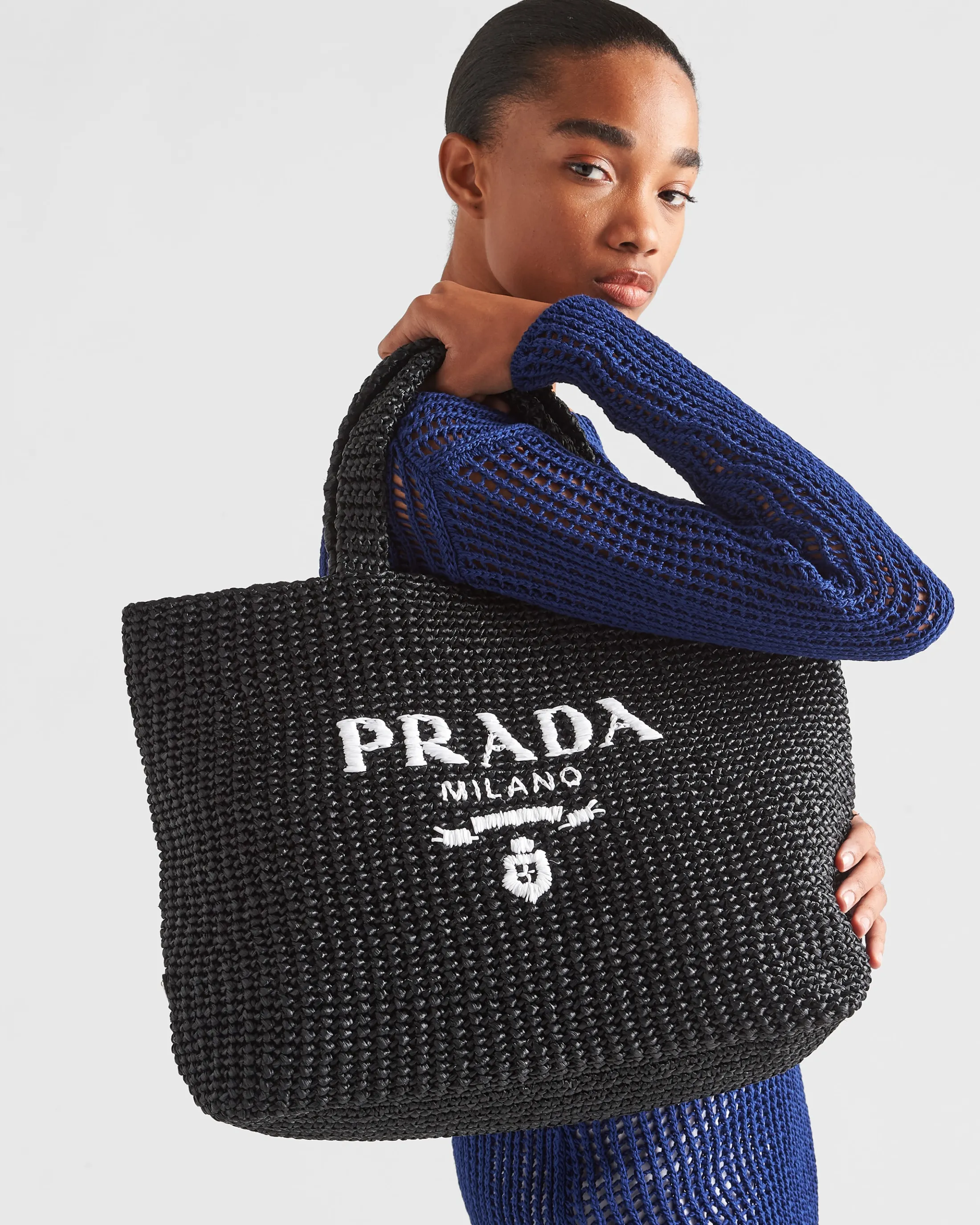 Prada Crochet tote bag Black Best Sale