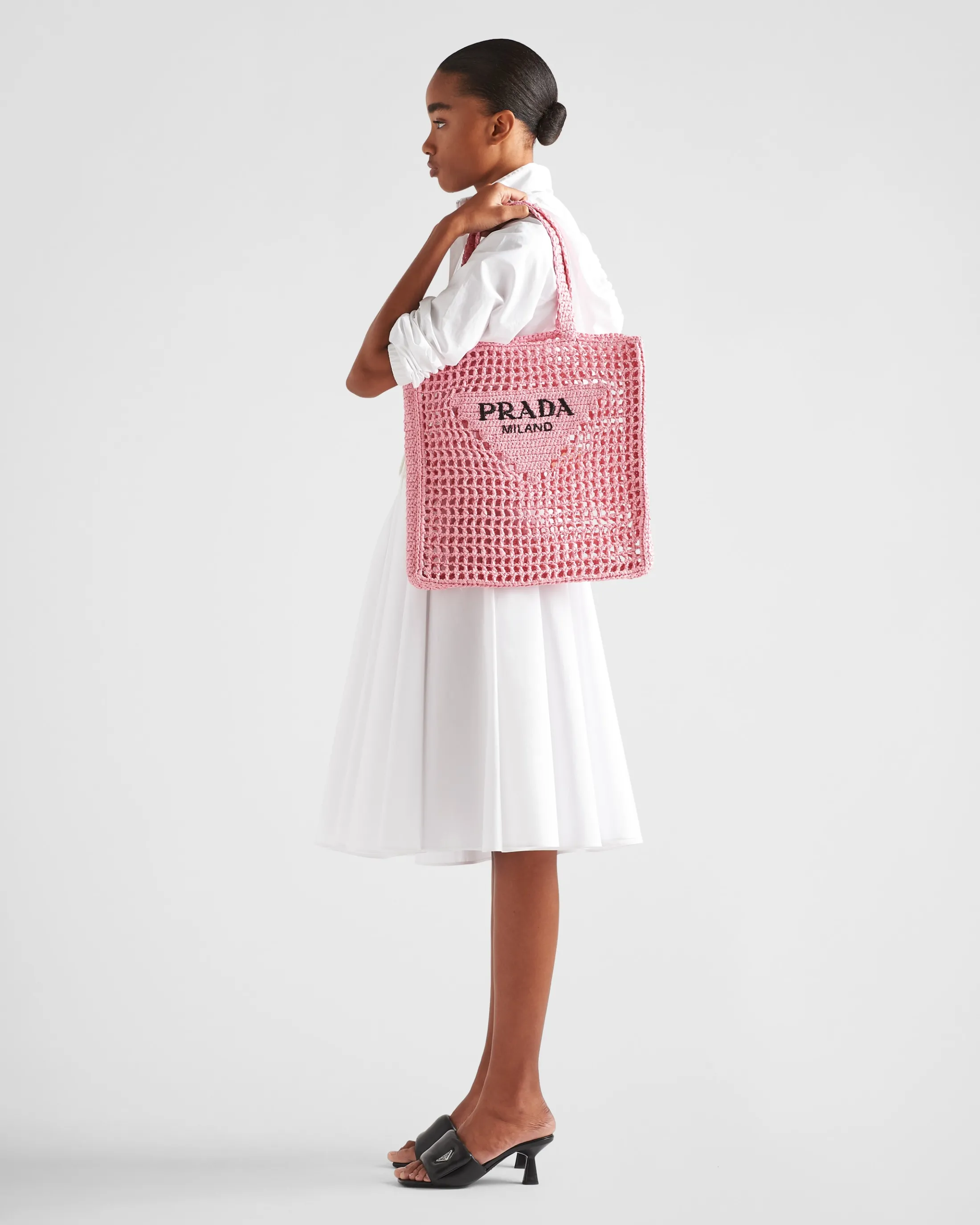 Prada Crochet tote bag Petalpink Cheap