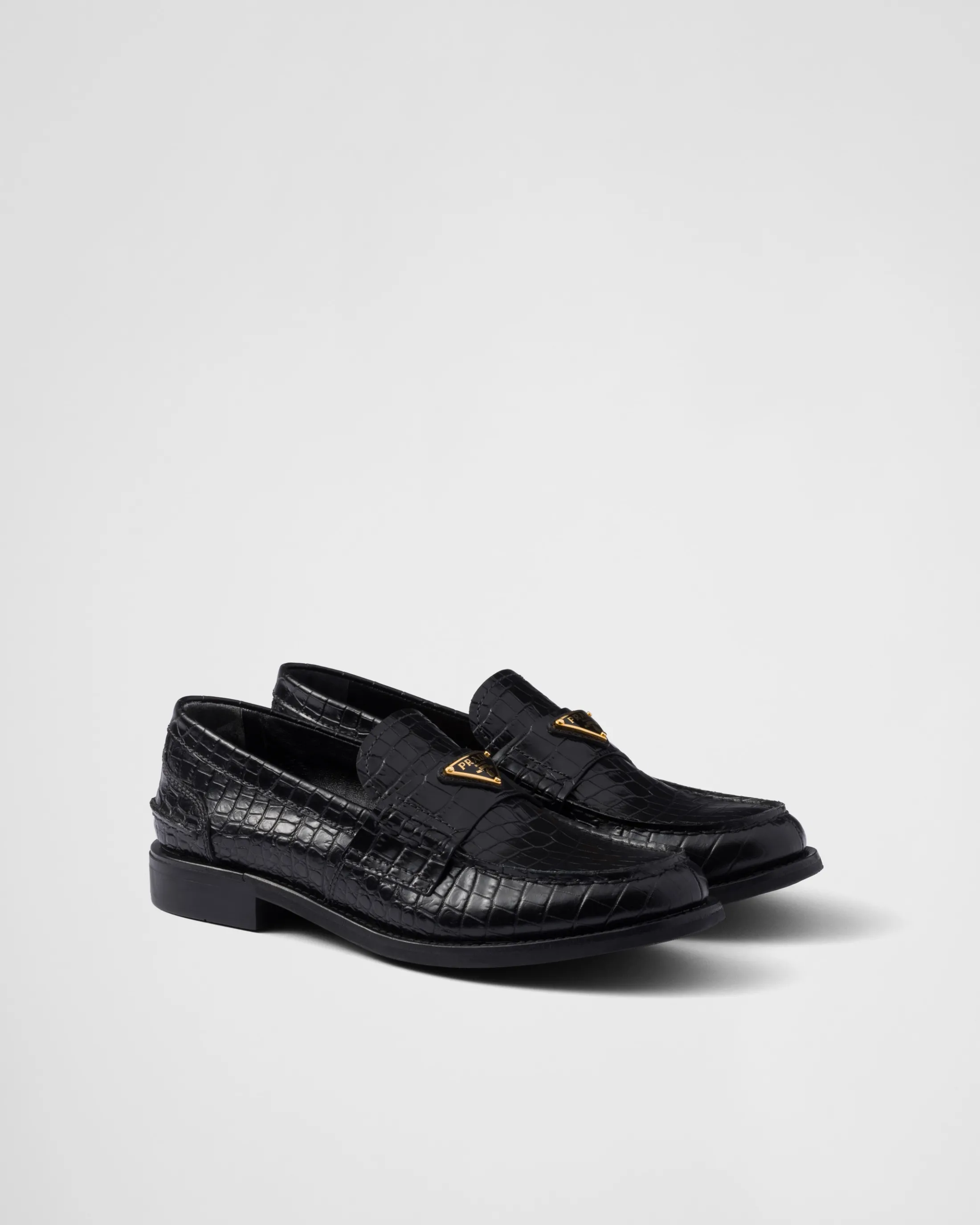 Prada Croco-print leather loafers Black Shop