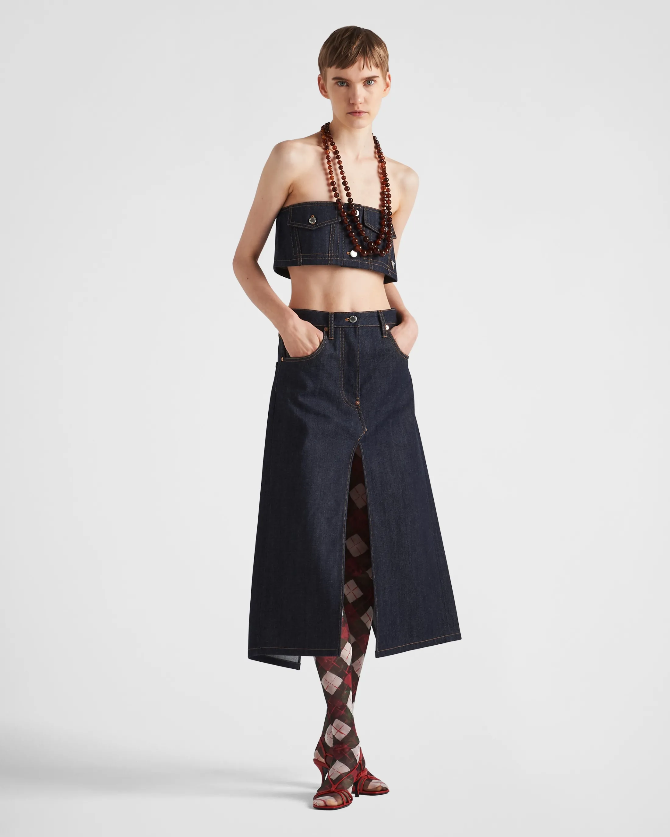 Prada Crop top in selvedge denim Navy Best Sale