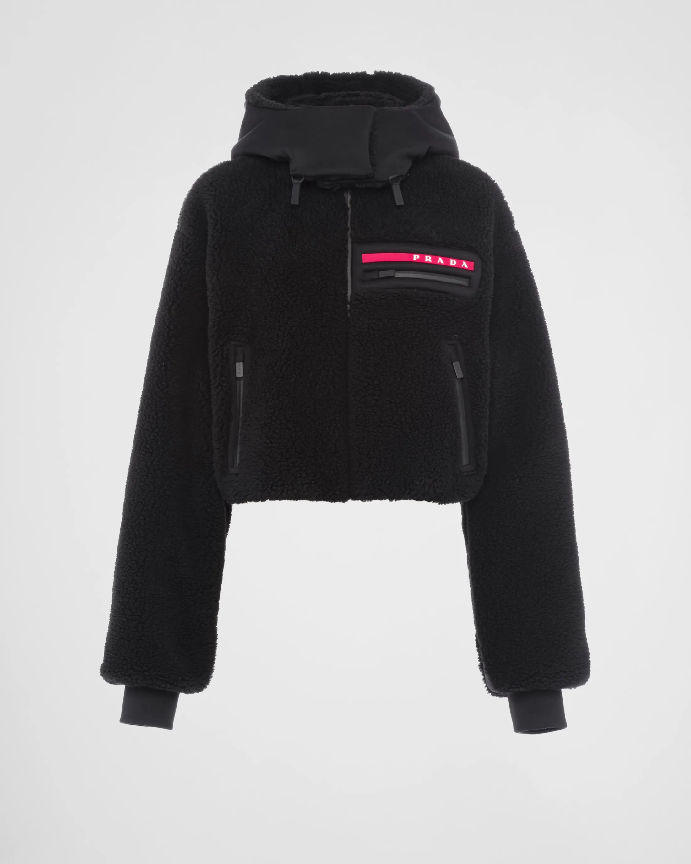 Prada Cropped fleece and recycled technical fabric sweatshirt Black/black Sale