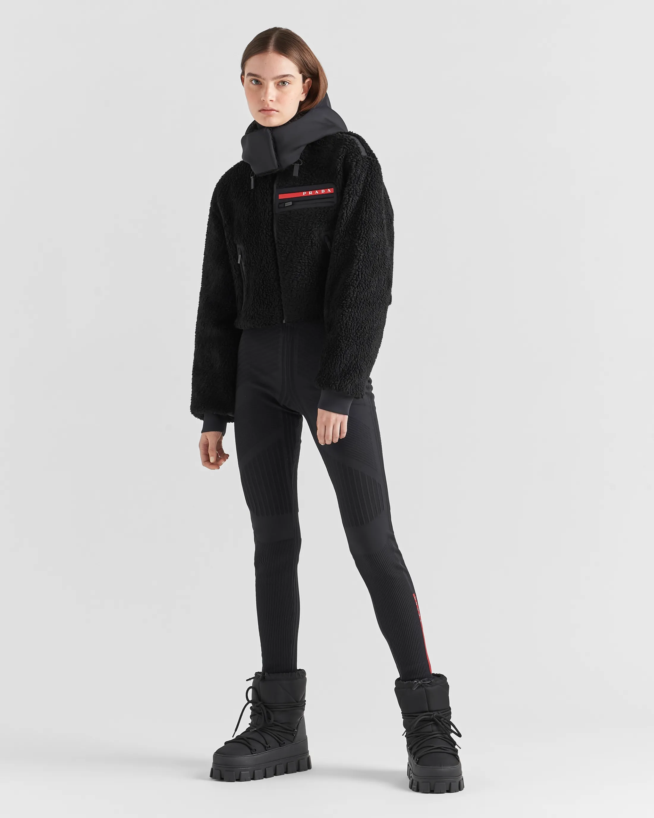 Prada Cropped fleece and recycled technical fabric sweatshirt Black/black Sale