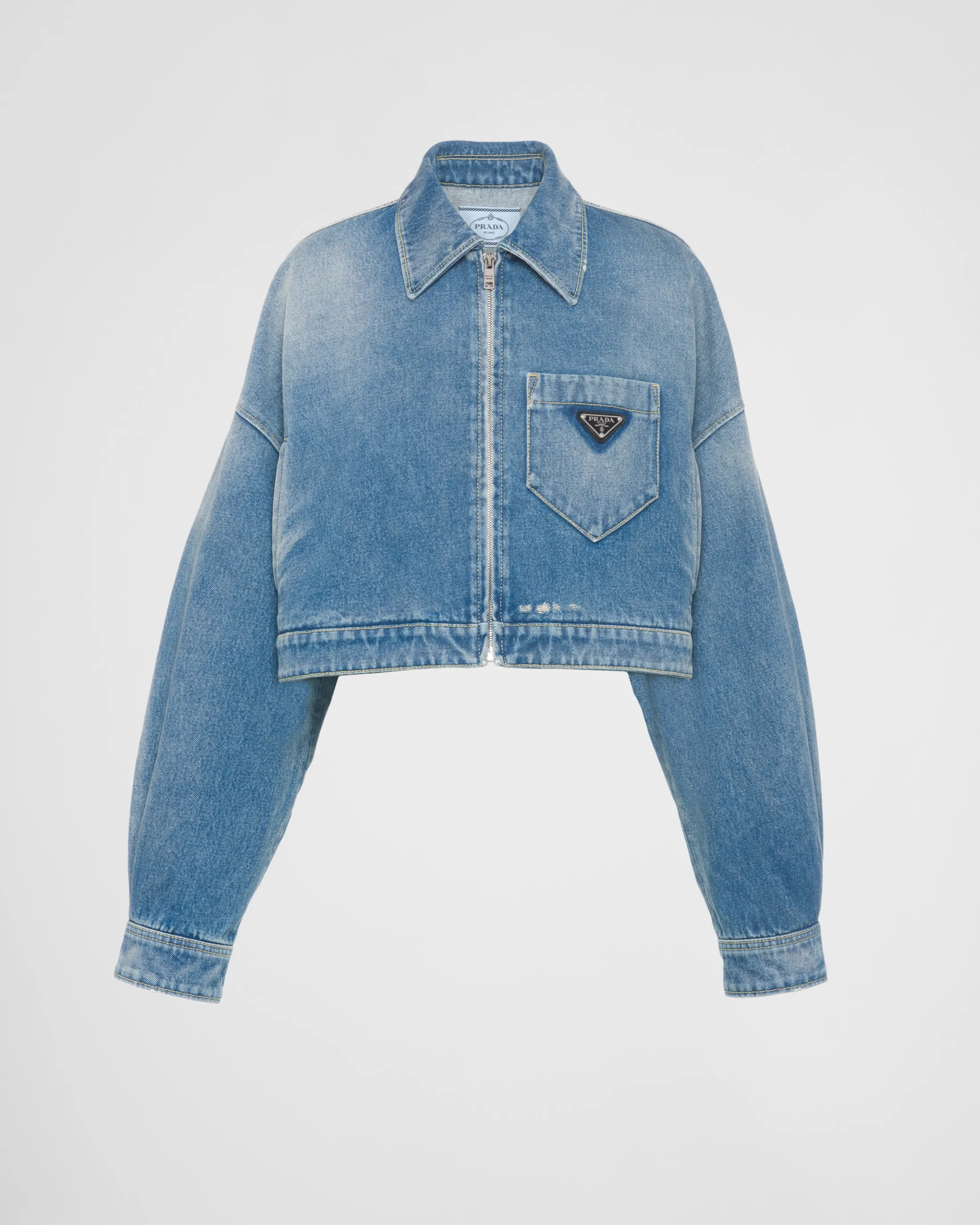 Prada Cropped organic denim jacket Midblue Sale