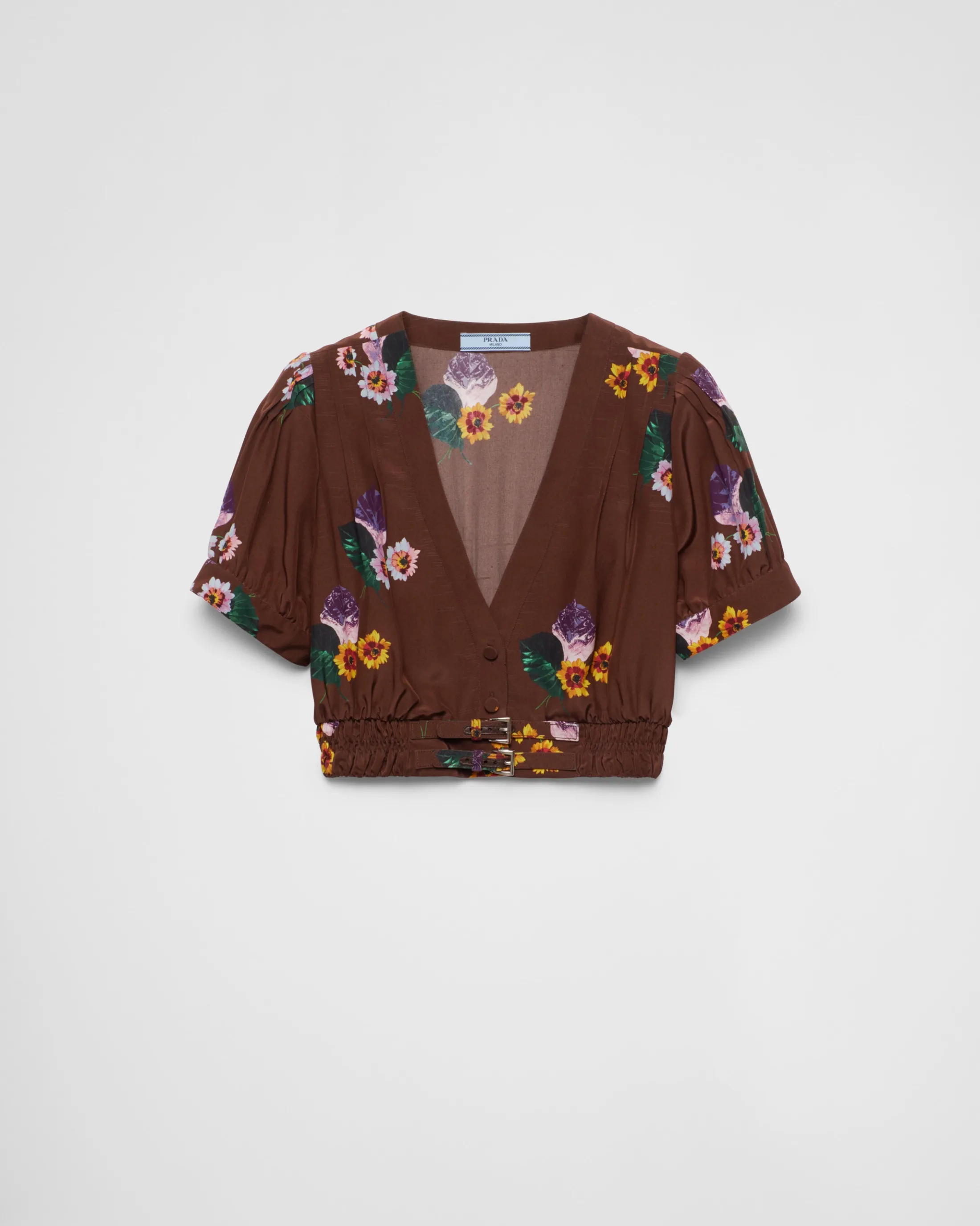 Prada Cropped printed pongé shirt Cocoabrown Online