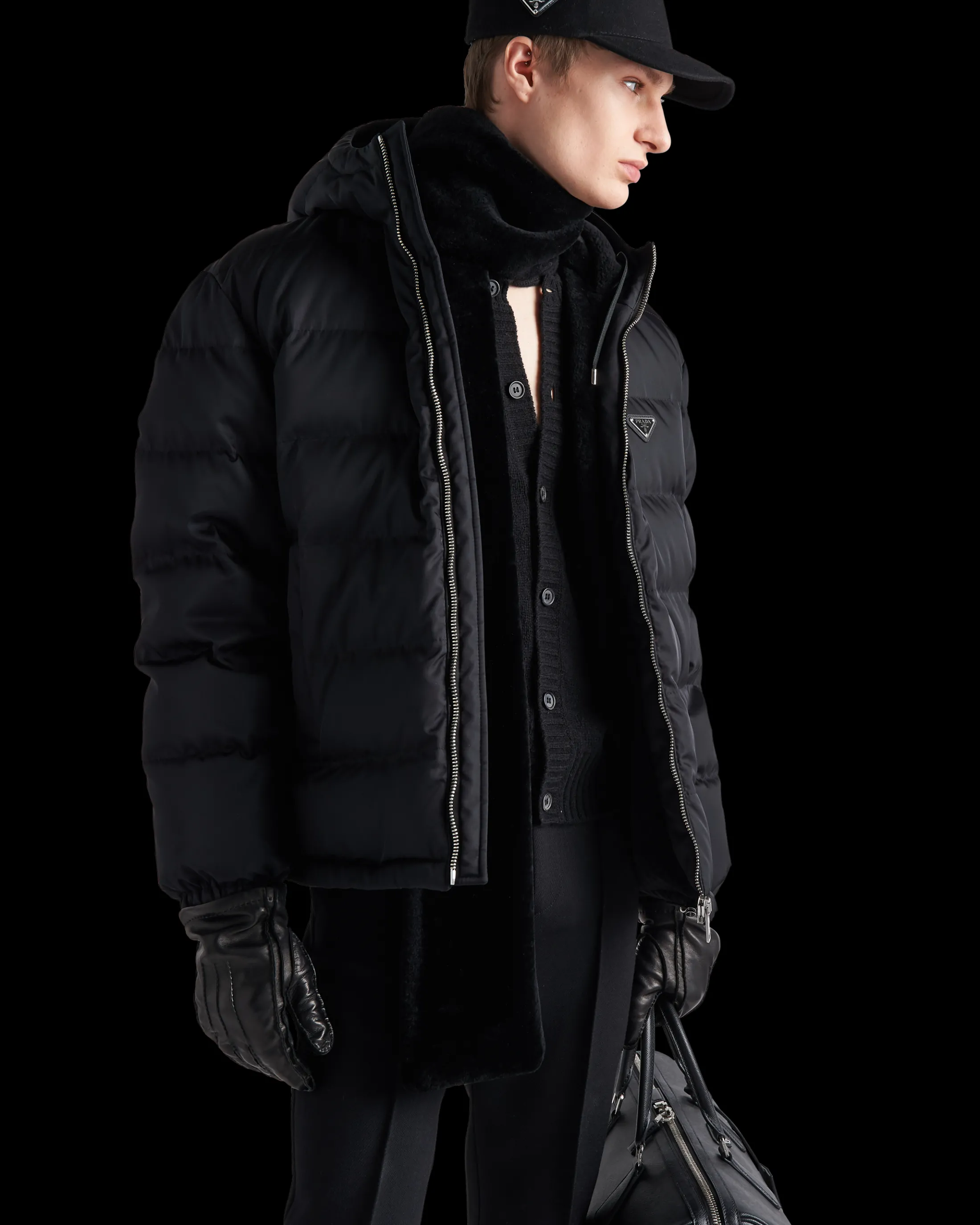 Prada Cropped Re-Nylon down jacket Black Best Sale