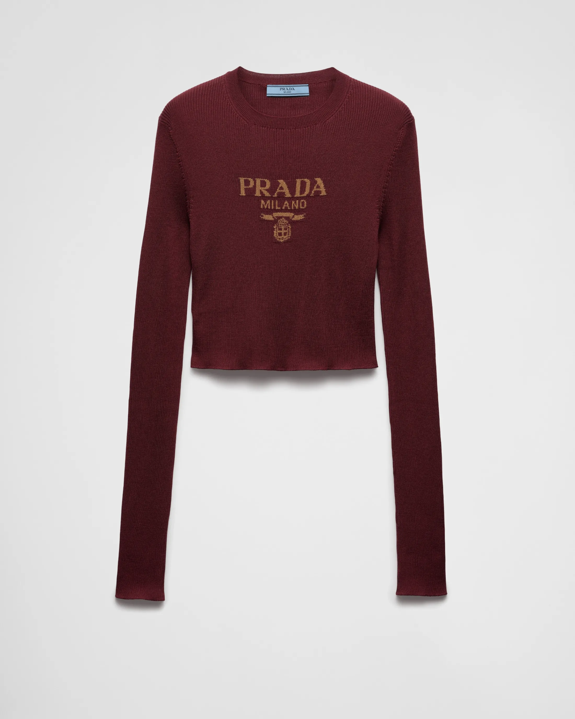 Prada Cropped silk sweater with logo Amaranthred/maizeyellow Best