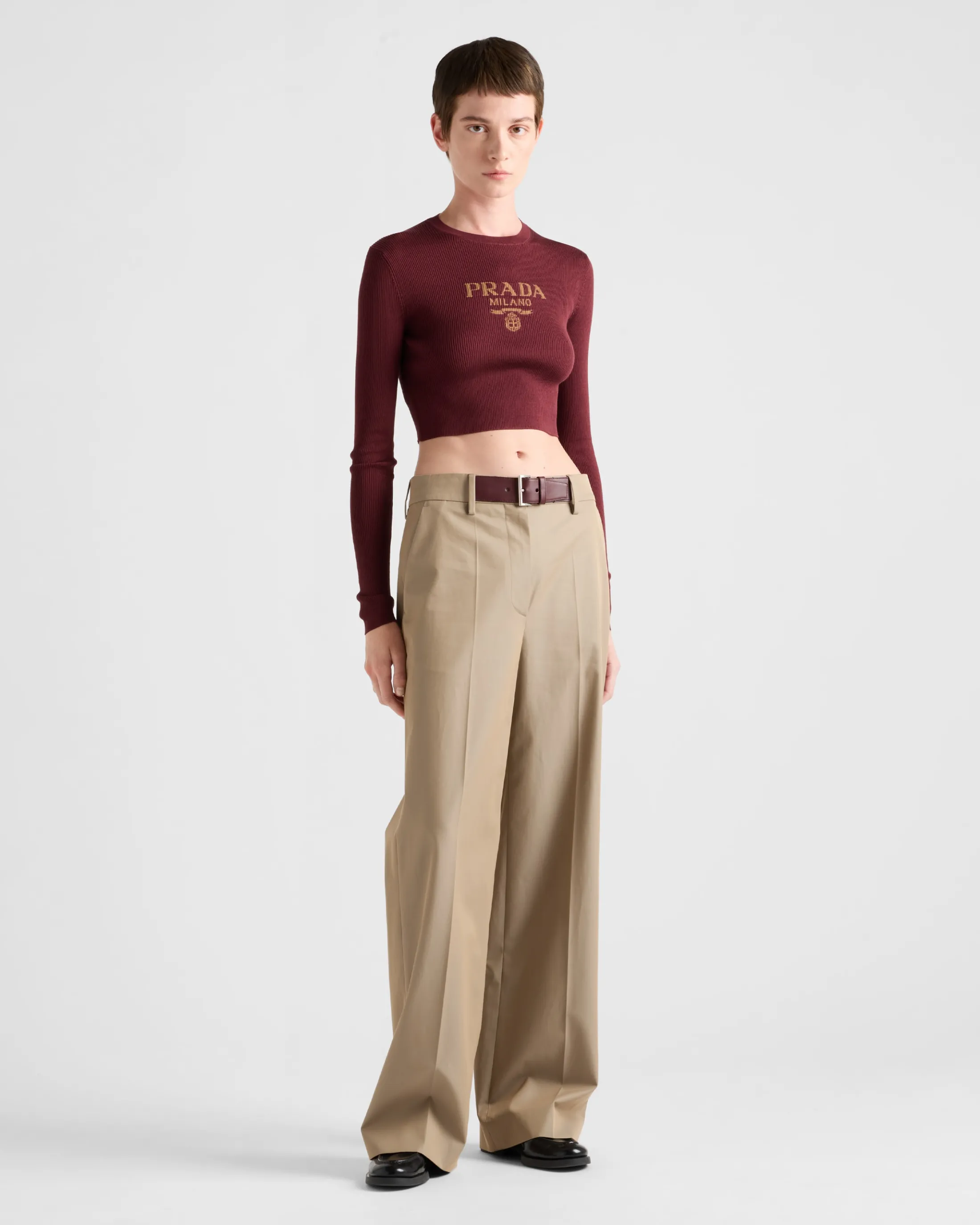 Prada Cropped silk sweater with logo Amaranthred/maizeyellow Best