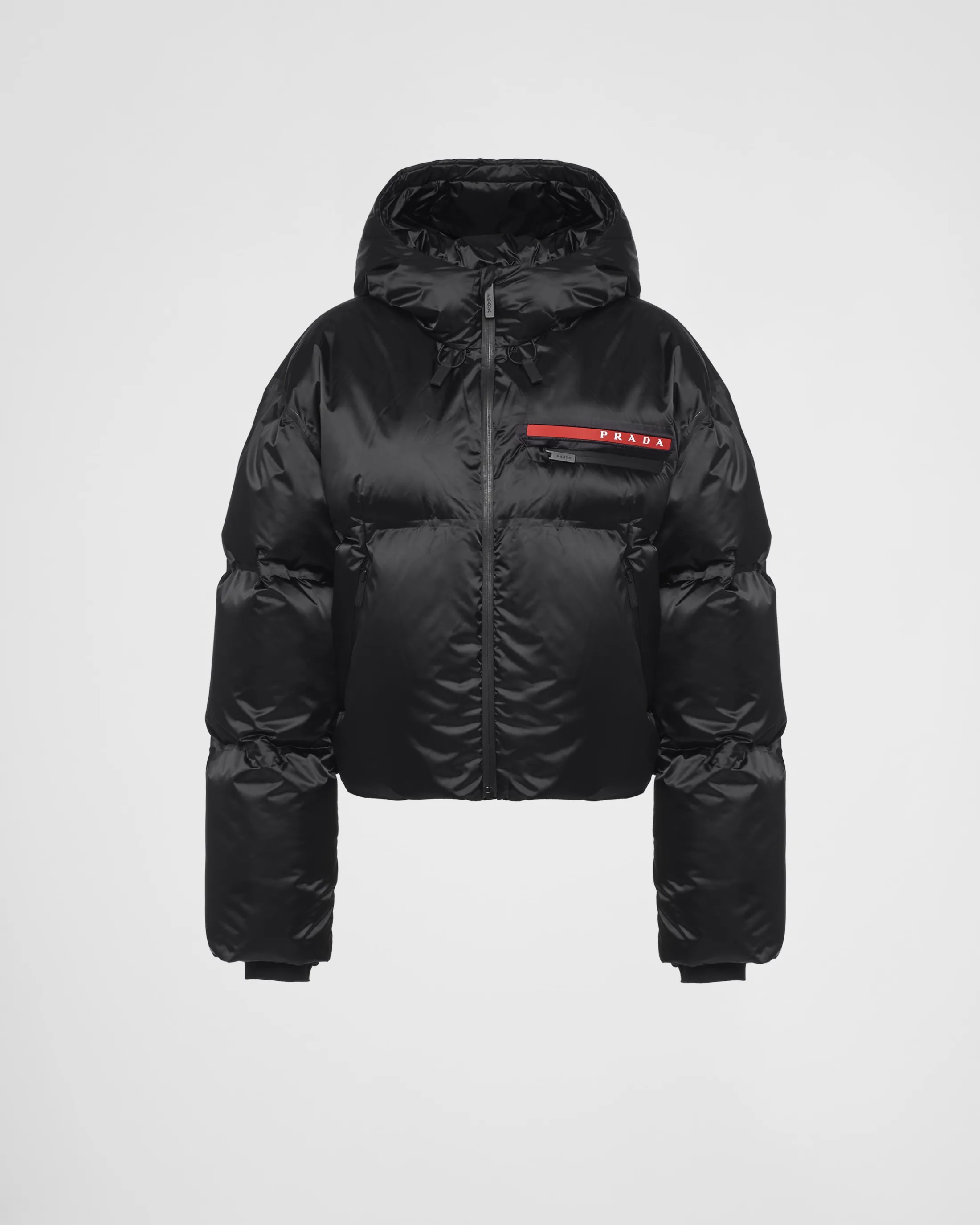 Prada Cropped technical Re-Nylon down jacket Black Clearance