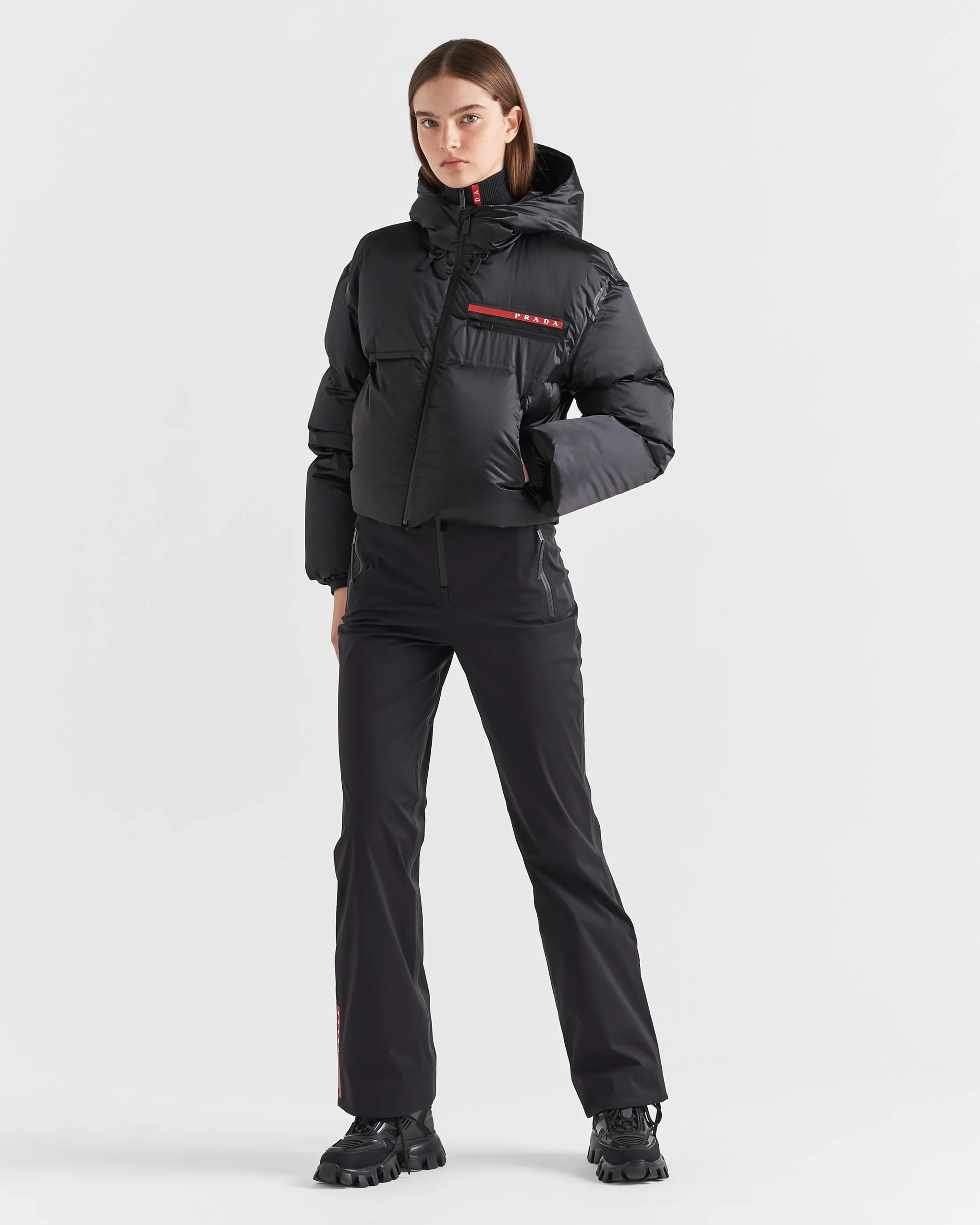 Prada Cropped technical Re-Nylon down jacket Black Clearance