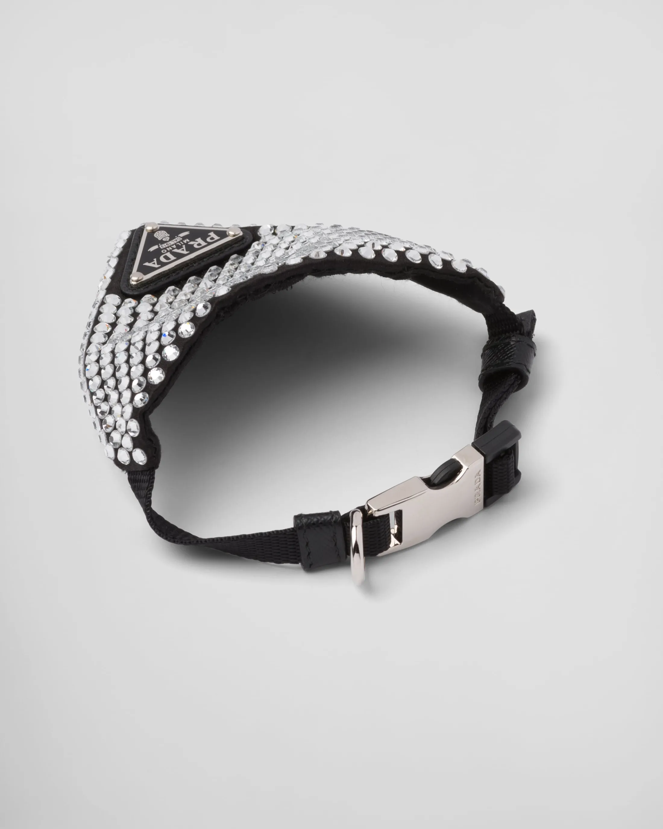 Prada -studded satin pet collar Crystal New