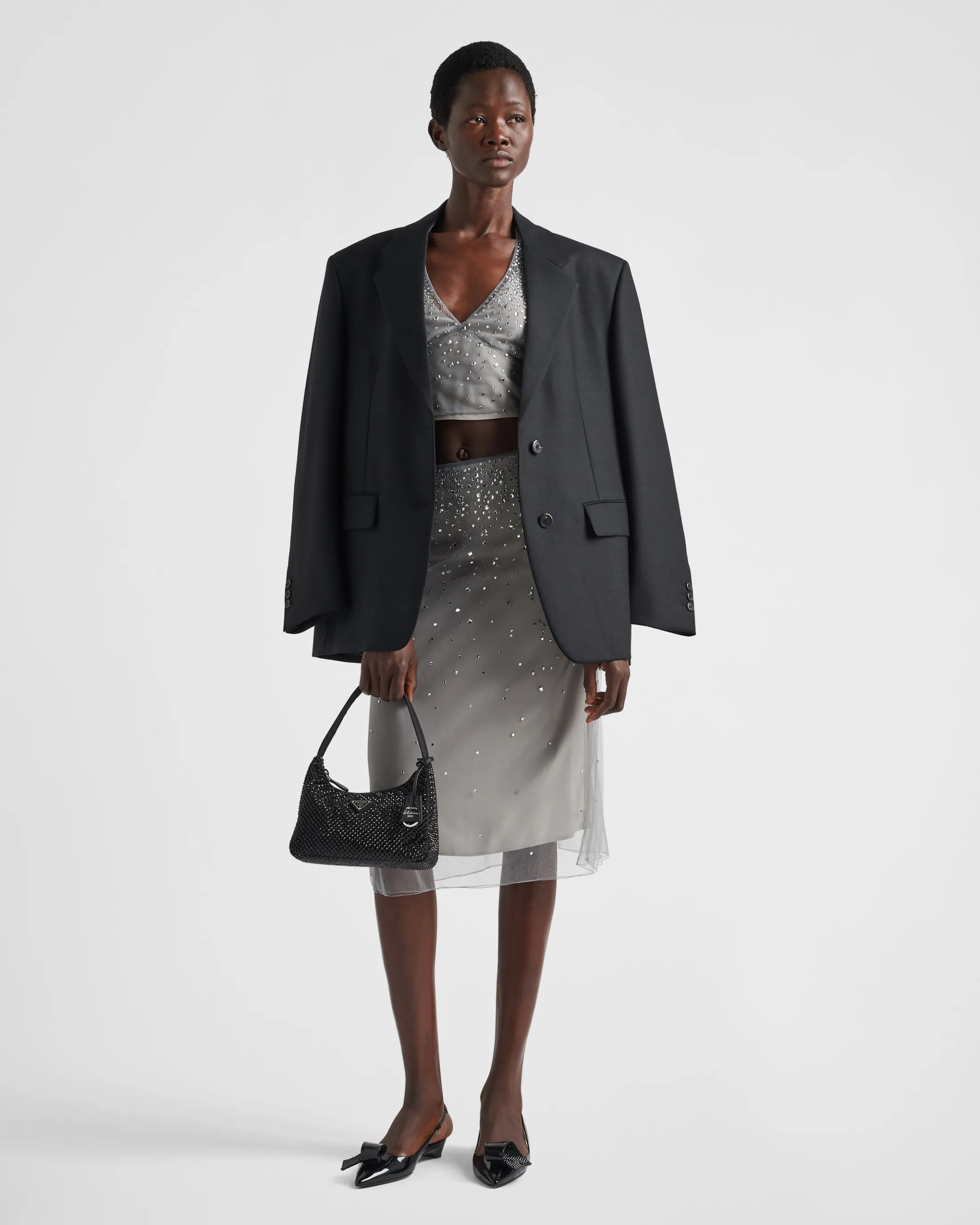 Prada Crystal-studded tulle midi-skirt Granitegray Online