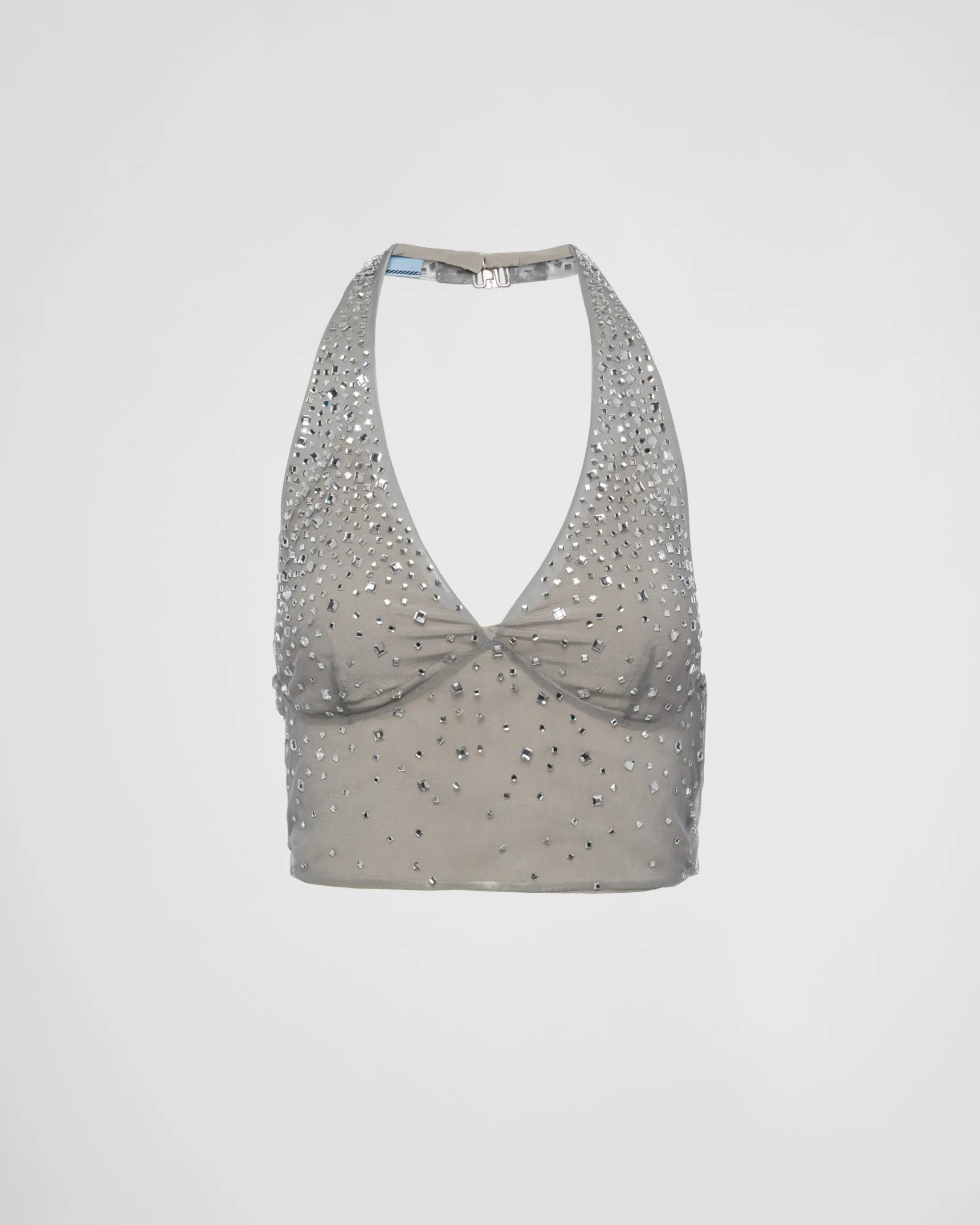 Prada Crystal-studded tulle top Granitegray Flash Sale