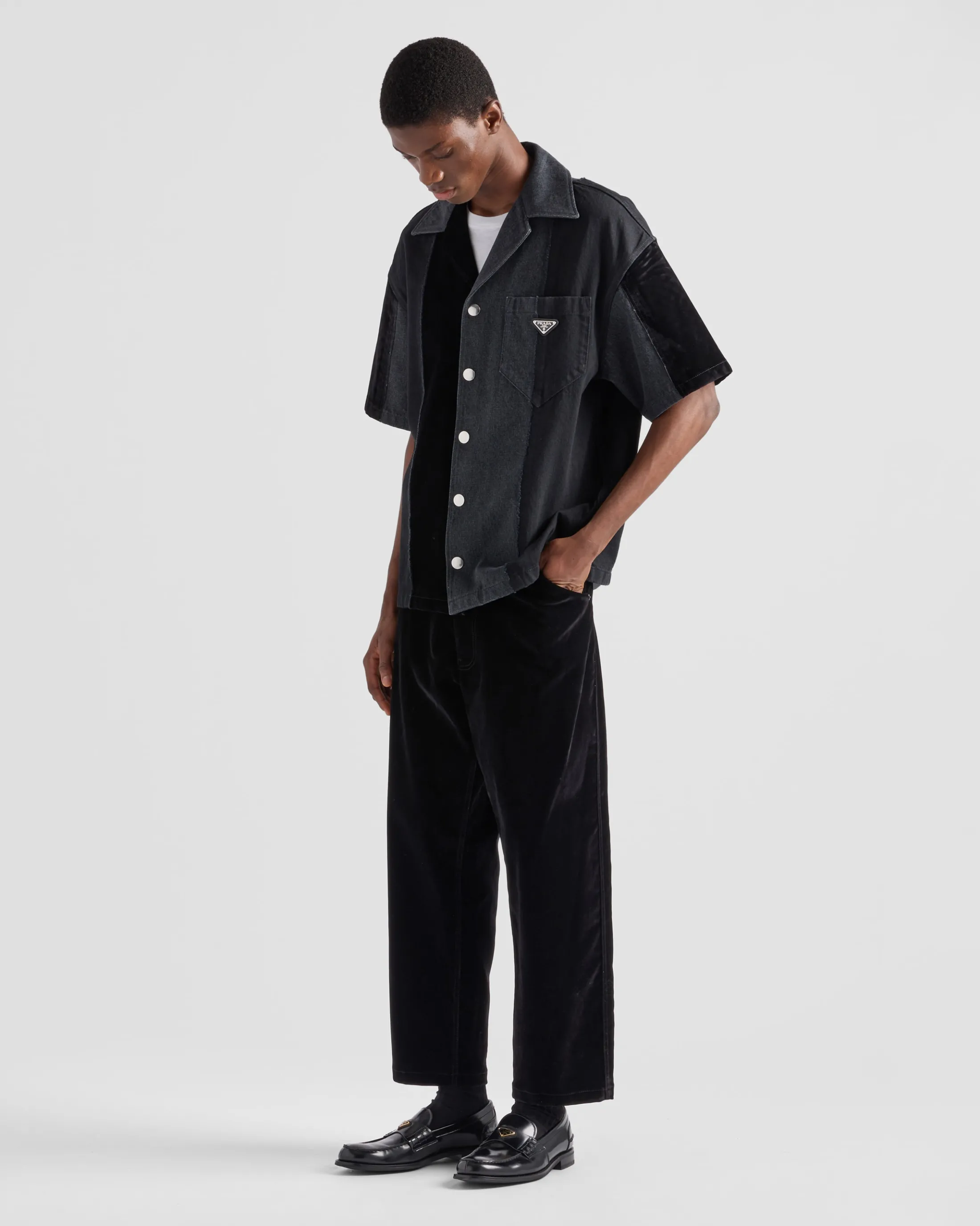 Prada Denim patchwork shirt Black Store