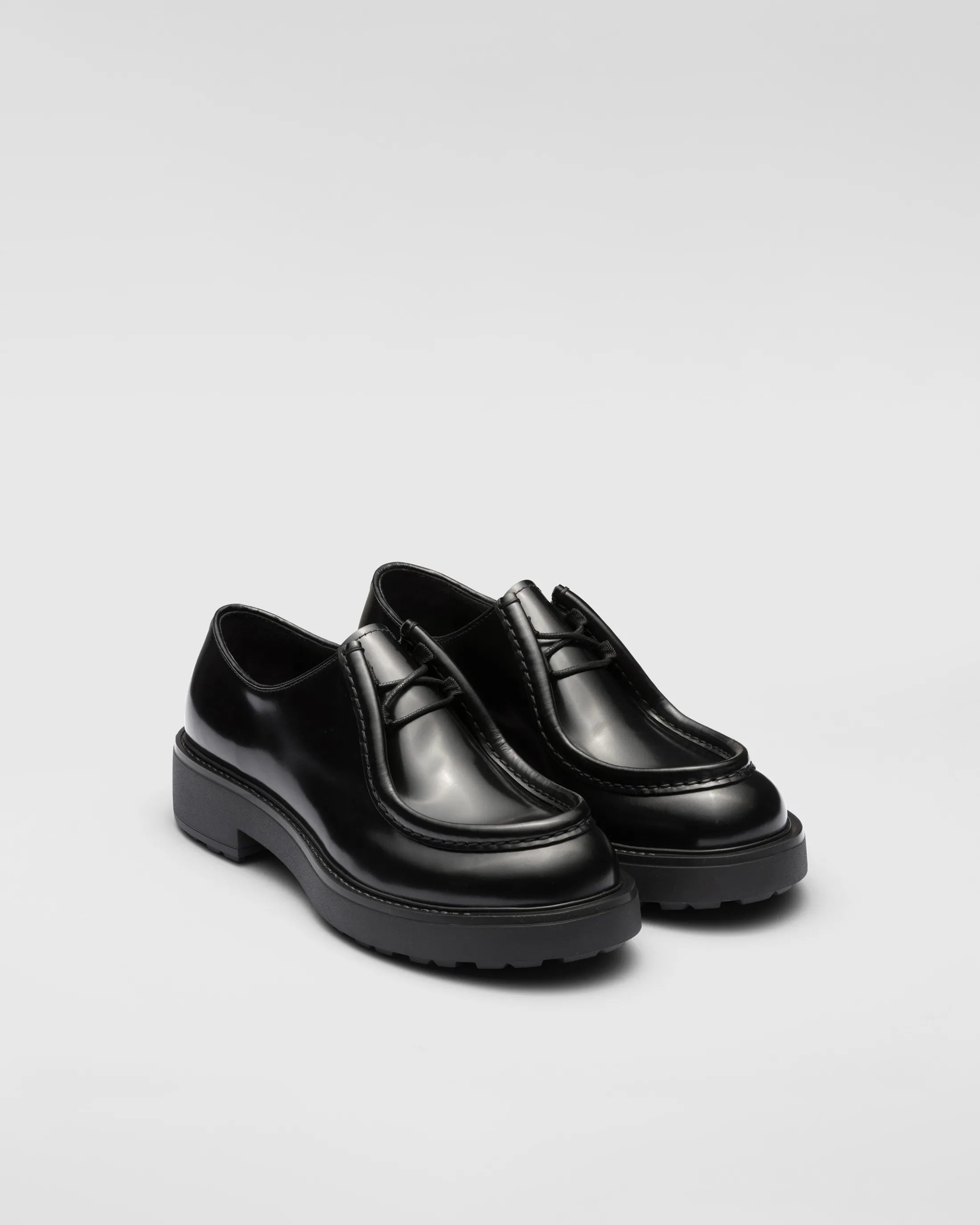 Prada Diapason opaque brushed leather lace-up shoes Black Online