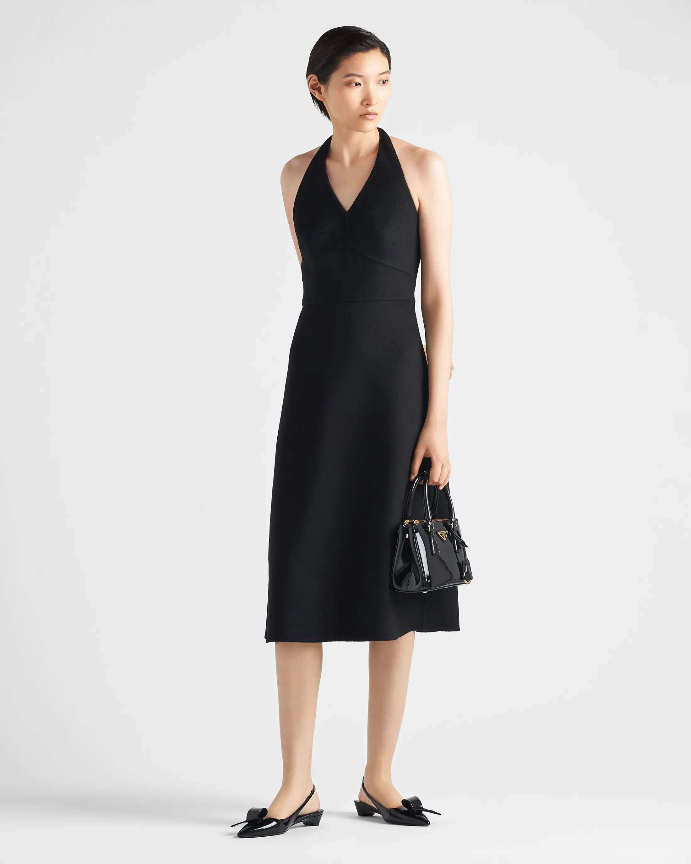 Prada Double cashmere halter midi-dress Black Discount