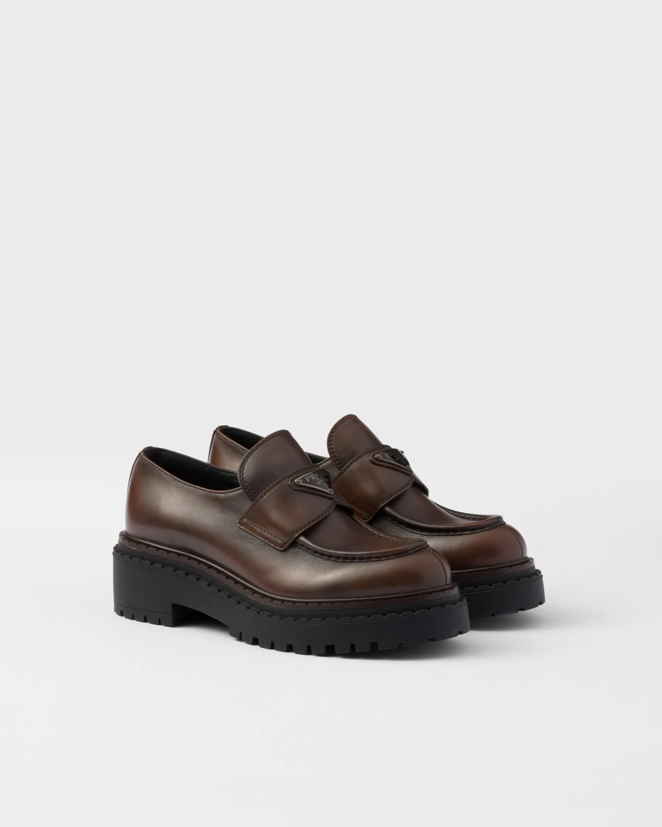 Prada Double Chocolate leather loafers Darkbrown Shop