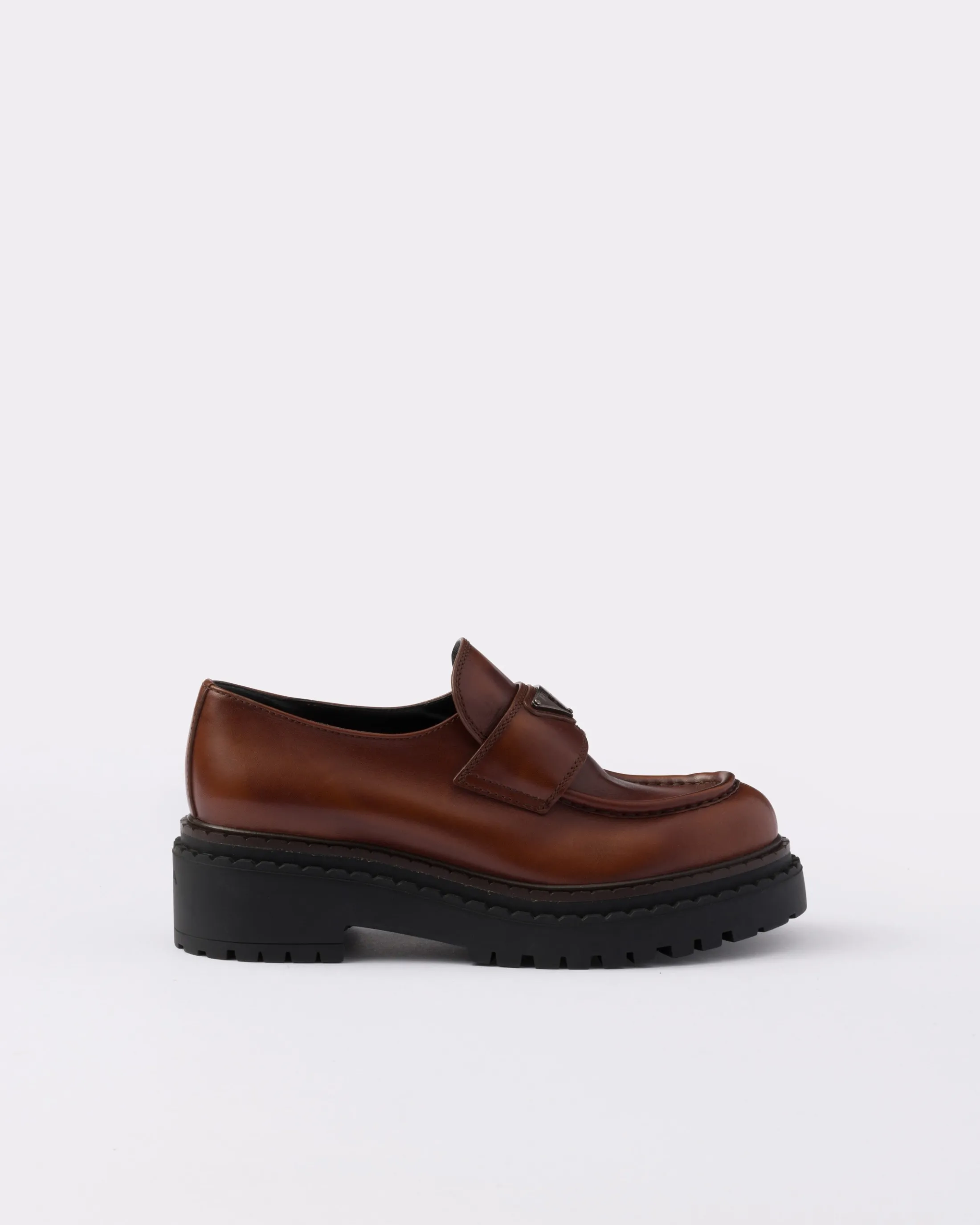 Prada Double Chocolate leather loafers Cognac Hot