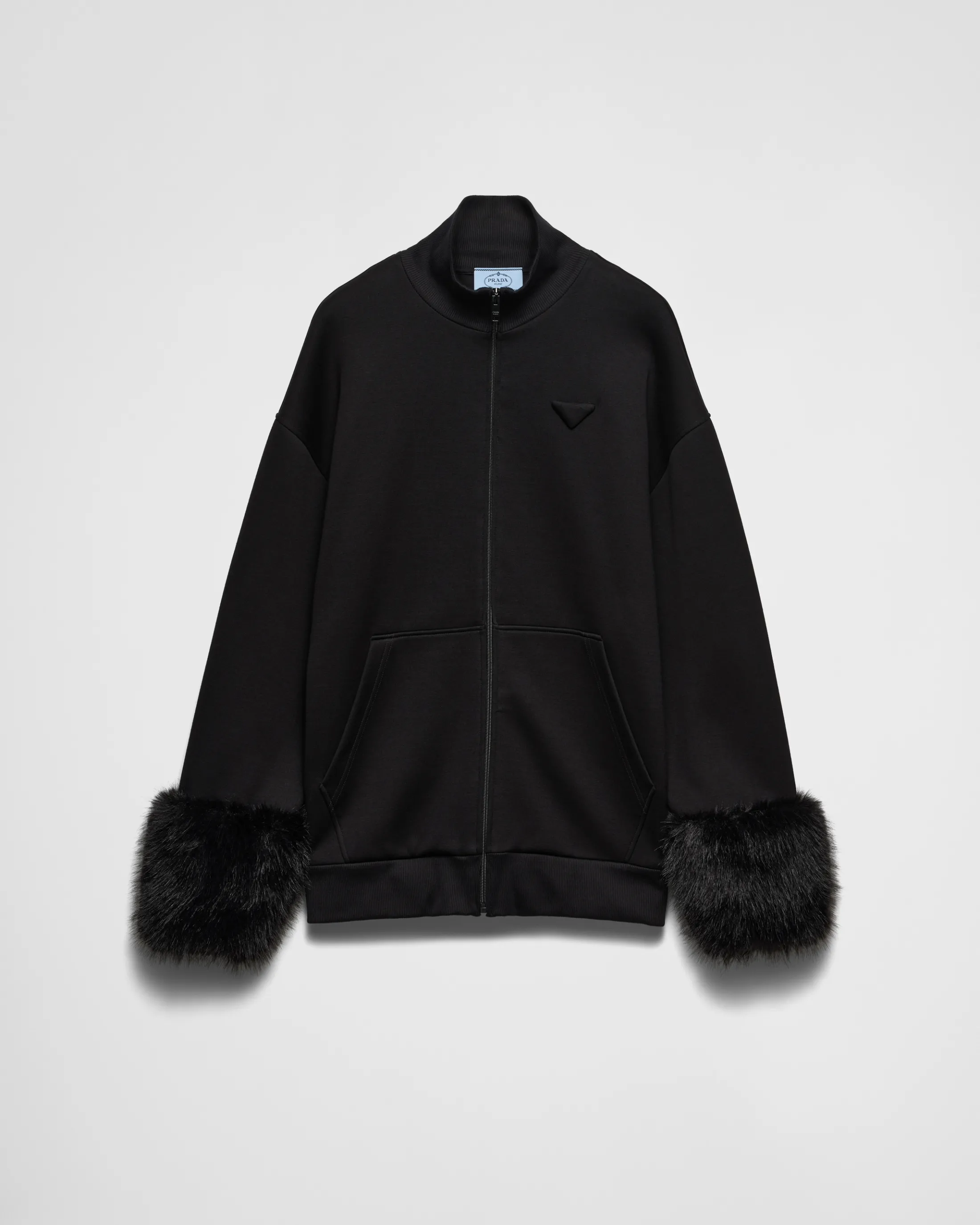 Prada Double fleece high-neck blouson Black Outlet