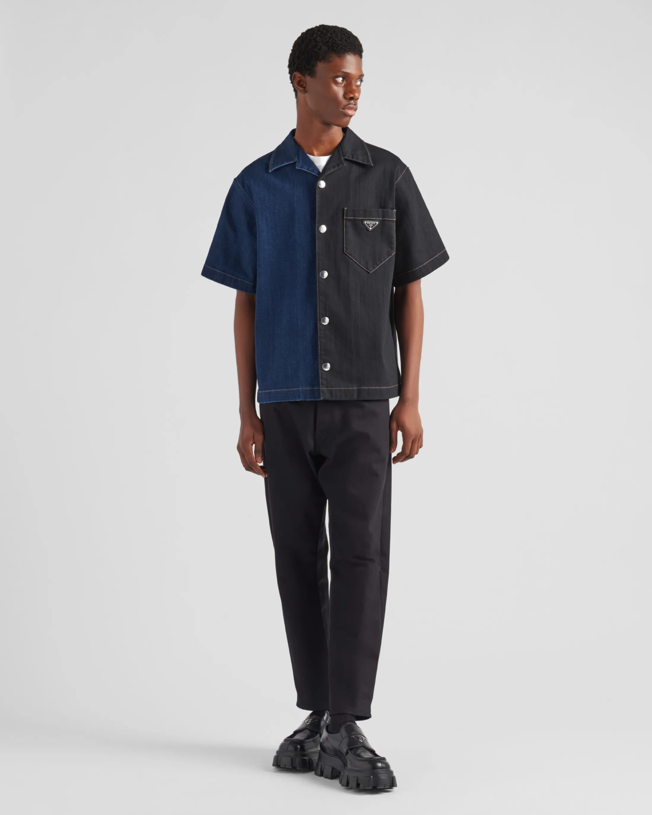 Prada Double Match denim shirt Black/blue Flash Sale